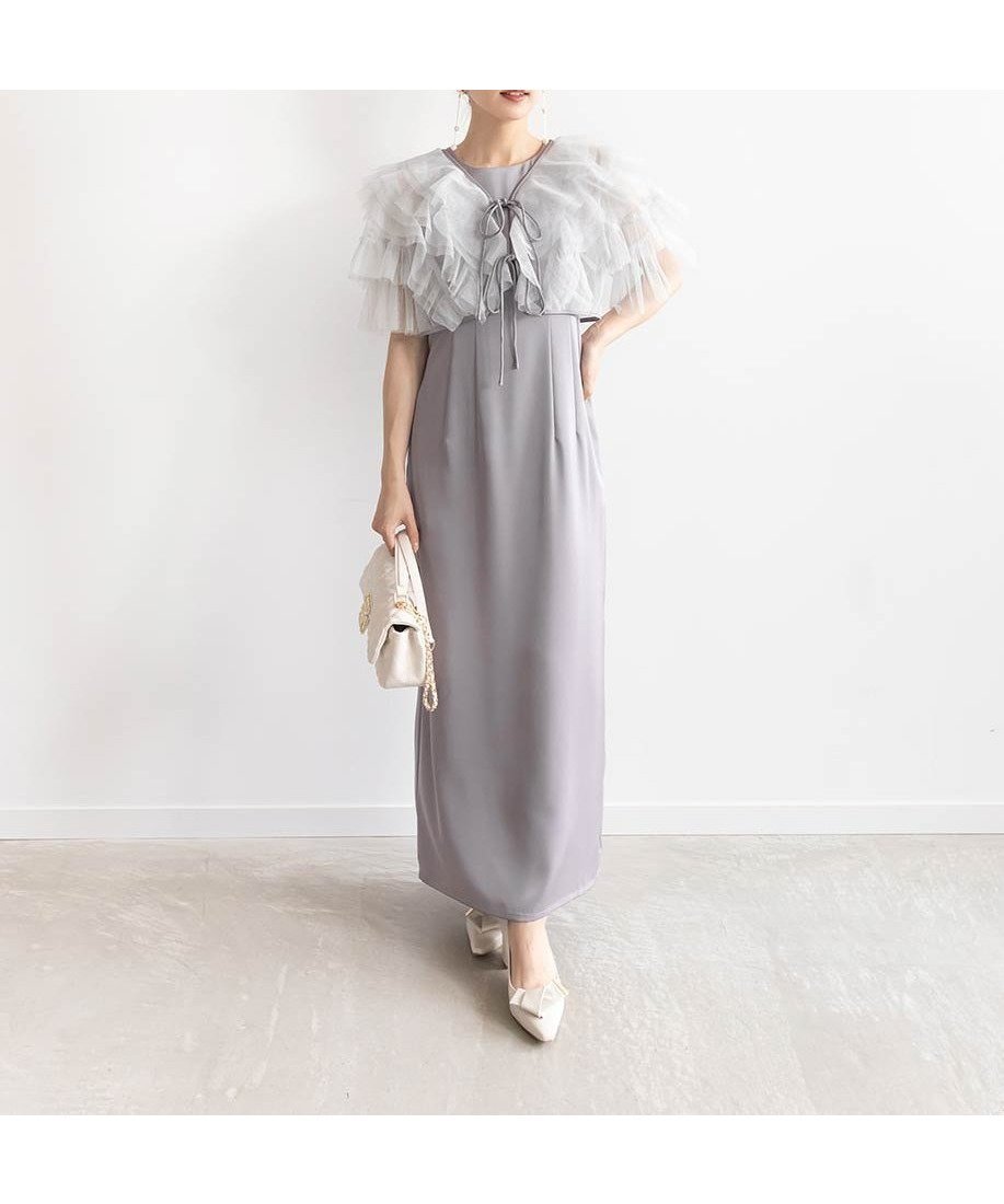 【ランダ/RANDA】のチュールフリルボレロセットワンピース インテリア・キッズ・メンズ・レディースファッション・服の通販 founy(ファニー) 　ファッション　Fashion　レディースファッション　Fashion for Women　アウター　Coat / Outerwear Collection　ボレロ・ショート丈ジャケット / ドレス羽織りに　Boleros & Short Jackets　サテン　Satin, Glossy Fabric　シアー　Sheer, See-Through　シャーリング　Shirring, Ruched　スリット　Slit, Slit Detail　チュール　Tulip, Tulip Motif　トレンド　Trend, Trending Now　ドレス　Dress, One-Piece　フェミニン　Feminine, Girly　フリル　Frill, Ruffle　ボレロ　Bolero, Short Cardigan　ポケット　Pocket, Pocket Detail　ラグジュアリー　Luxury, Elegant　おすすめ　Recommended / Our Picks　エレガント 上品　Elegant　結婚式　Wedding　二次会　After Party　GRAY|ID: prp329100004578342 ipo3291000000033583472