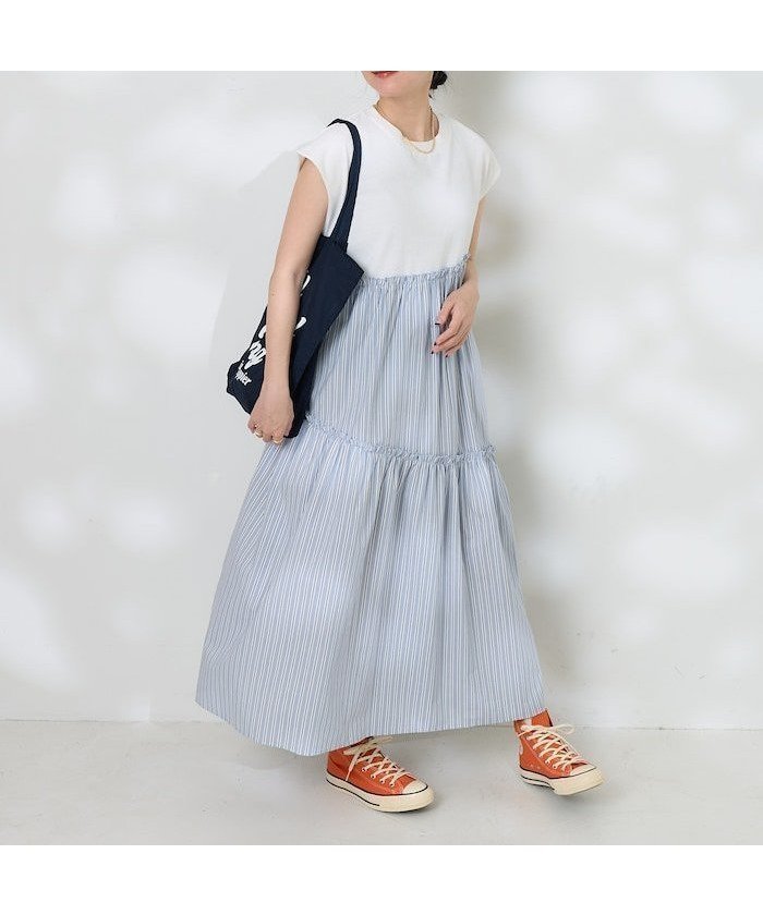 【フリークスストア/FREAK'S STORE】の裾ストライプ フリルワンピース/ドッキングワンピース 25SS インテリア・キッズ・メンズ・レディースファッション・服の通販 founy(ファニー) 　ファッション　Fashion　レディースファッション　Ladies' Fashion Online　ワンピース　Dress　2025年　2025　2025春夏・S/S　Ss,Spring/Summer,2025　ストライプ　Stripe　スリーブ　Sleeve　ドッキング　Docking　フリル　Frills　フレンチ　French　夏　Summer　S/S・春夏　Ss・Spring/Summer　サックスブルー|ID: prp329100004578361 ipo3291000000032643321
