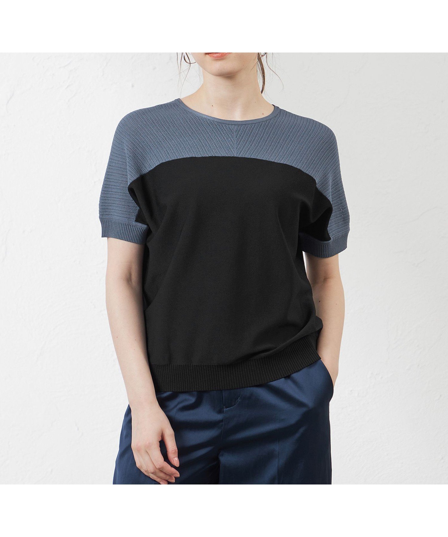 【アマカ/AMACA】のライトレーヨン2WAYプルオーバーニット インテリア・キッズ・メンズ・レディースファッション・服の通販 founy(ファニー) 　ファッション　Fashion　レディースファッション　Ladies' Fashion Online　トップス・カットソー　Tops/Tshirt　ニット　Knit Tops　プルオーバー　Pullover　アイレット　Eyelet　インディゴ　Indigo　ストレッチ　Stretch　ドレープ　Drape　フィット　Fit　無地　Plain Color　ブルー|ID: prp329100004578434 ipo3291000000032645726