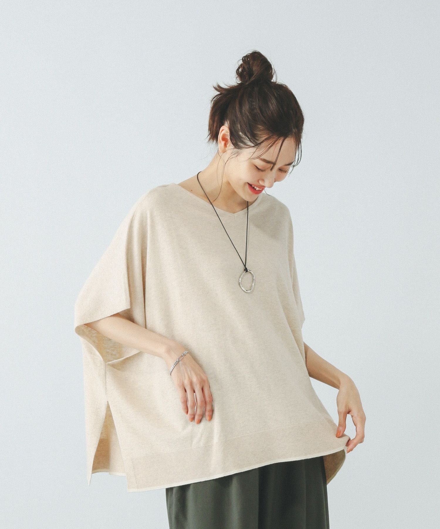 【グローバルワーク/GLOBAL WORK】のスッキレイさらさらポンチョ/288071 インテリア・キッズ・メンズ・レディースファッション・服の通販 founy(ファニー) 　ファッション　Fashion　レディースファッション　Ladies' Fashion Online　アウター　Coat Outerwear　ポンチョ　Ponchos　サマー　Summer　スリット　Slit　フロント　Front　ポンチョ　Poncho　夏　Summer　杢ベージュ51|ID: prp329100004578457 ipo3291000000032627034