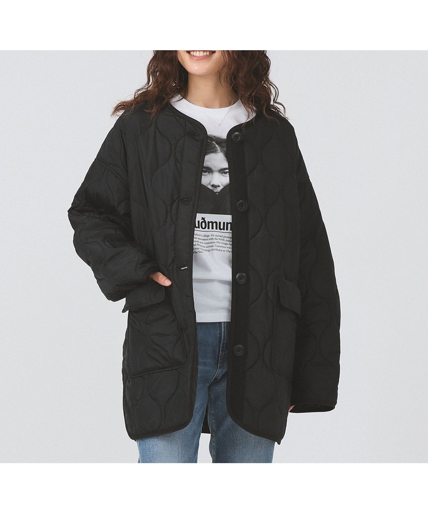 【ビームス ウイメン/BEAMS】のキルティング ノーカラー ブルゾン インテリア・キッズ・メンズ・レディースファッション・服の通販 founy(ファニー) 　ファッション　Fashion　レディースファッション　Fashion for Women　アウター　Coat / Outerwear Collection　ブルゾンジャケット・スポーティアウター　Blouson Jackets　春　Spring　キルティング　Quilted, Quilting　ショルダー　Shoulder, Shoulder Strap　スウェット / スエット　Sweatshirt, Sweatwear　スリット　Slit, Slit Detail　トレンド　Trend, Trending Now　ドロップ　Drop Shoulder, Dropped Style　パッチ　Patch, Appliqué　フラップ　Flap, Flap Pocket　ブルゾン　Blouson, Bomber Jacket　ポケット　Pocket, Pocket Detail　ロング　Long, Long-Length　ワイド　Wide, Wide Fit　おすすめ　Recommended / Our Picks　BLACK|ID: prp329100004578601 ipo3291000000033289480