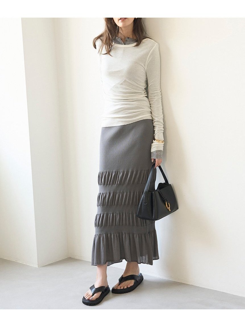 【ミラオーウェン/Mila Owen】の【WEB限定00サイズ】シアーニットファブリックスカート 人気、トレンドファッション・服の通販 founy(ファニー) 　ファッション　Fashion　レディースファッション　Fashion for Women　スカート　Skirts　シアー　Sheer, See-Through　シンプル　Simple, Minimal　スタイリッシュ　Stylish, Fashionable　ストレート　Straight, Straight Cut　ボーダー　Border, Stripe　 other-1|ID: prp329100004578674 ipo3291000000032689433