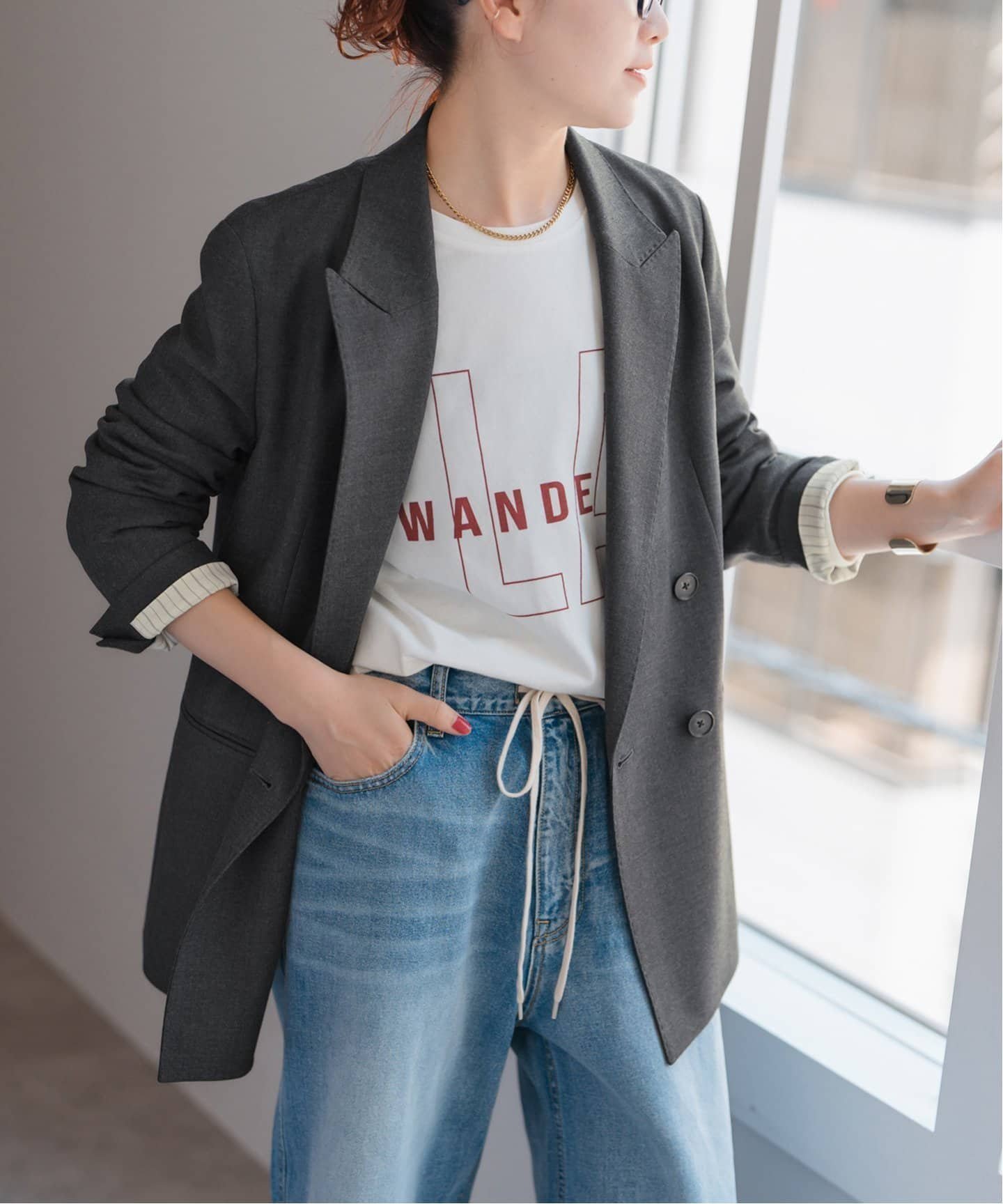 【スピック&スパン/Spick & Span】のウールブレンドダブルブレストジャケット インテリア・キッズ・メンズ・レディースファッション・服の通販 founy(ファニー) 　ファッション　Fashion　レディースファッション　Ladies' Fashion Online　アウター　Coat Outerwear　ジャケット　Jackets　ジャケット　Jacket　グレー|ID: prp329100004579337 ipo3291000000032441114