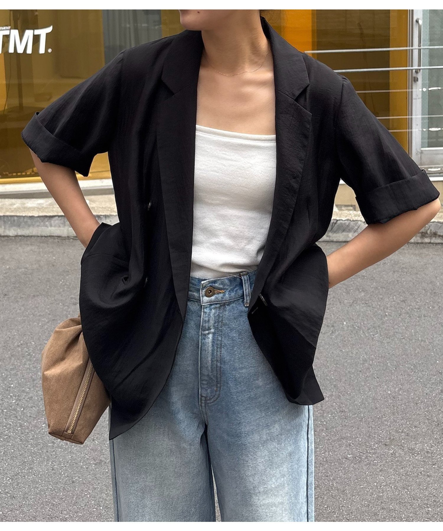 【カプリシューレマージュ/CAPRICIEUX LEMAGE】の【夏の羽織りにおすすめ】シアー半袖ジャケット インテリア・キッズ・メンズ・レディースファッション・服の通販 founy(ファニー) 　ファッション　Fashion　レディースファッション　Fashion for Women　アウター　Coat / Outerwear Collection　レディースジャケット・軽アウター　Jackets　おすすめ　Recommended / Our Picks　シアー　Sheer, See-Through　ジャケット　Jacket, Outerwear　センター　Center, Center Line　ダブル　Double, Double-Breasted　デニム　Denim, Jeans Material　マキシ　Maxi, Full Length　切替　Switching, Contrast Panel　半袖　Short Sleeve, Half Sleeve　夏　Summer　ブラック|ID: prp329100004579371 ipo3291000000033843995
