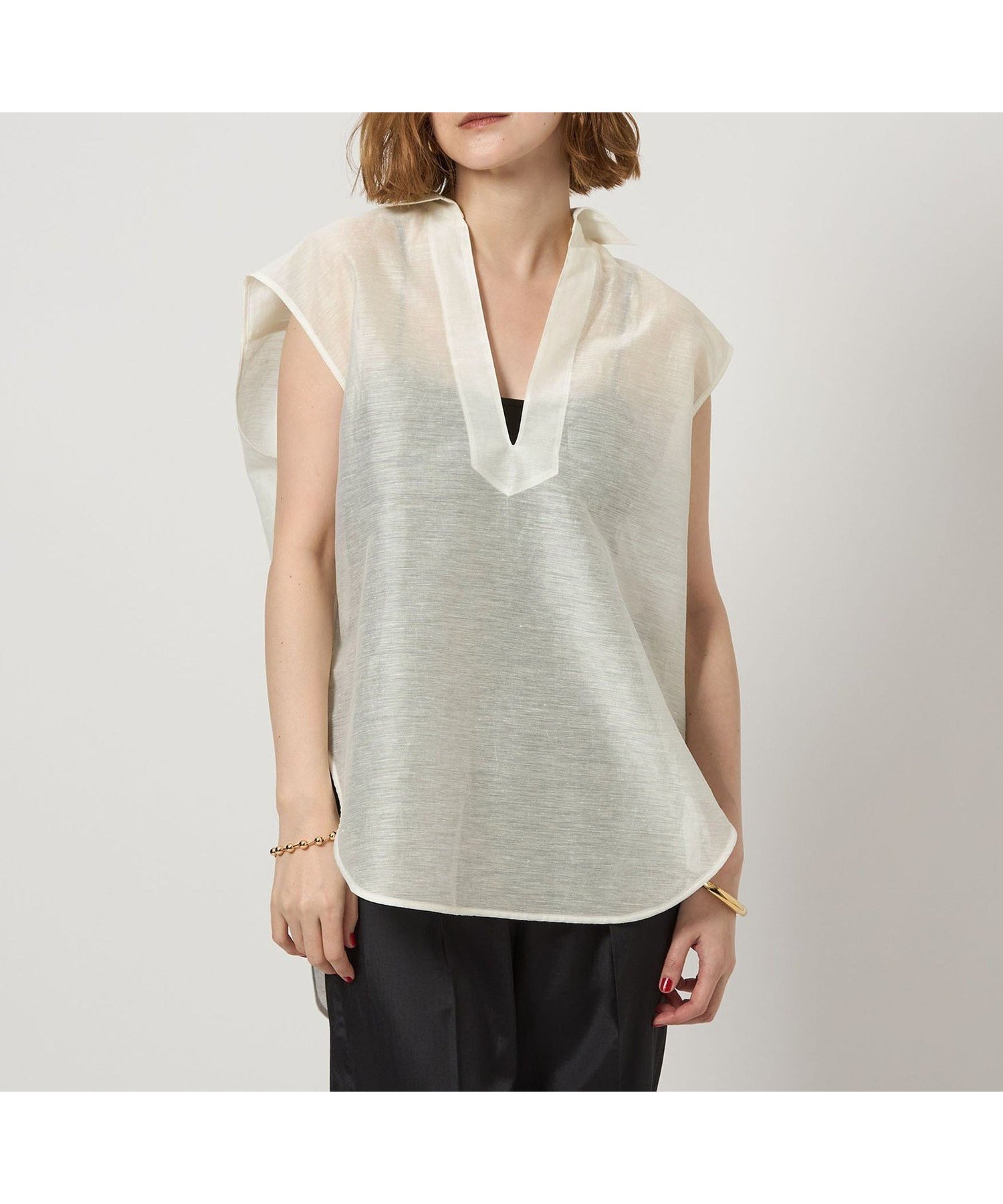 【ユナイテッドアローズ/UNITED ARROWS】のconte シアー スキッパー ノースリーブブラウス 人気、トレンドファッション・服の通販 founy(ファニー) 　ファッション　Fashion　レディースファッション　Fashion for Women　トップス・カットソー　Cut & Sew Tops　キャミソール&ノースリーブ　Camisoles & Sleeveless Tops　シャツ・ブラウス・オフィスカジュアル　Elegant Blouses & Button-Ups　オーガンジー　Organza Fabric　シアー　Sheer, See-Through　スキッパー　Skipper, Open Collar　ノースリーブ　Sleeveless, No-Sleeve　 other-1|ID: prp329100004579664 ipo3291000000032691713