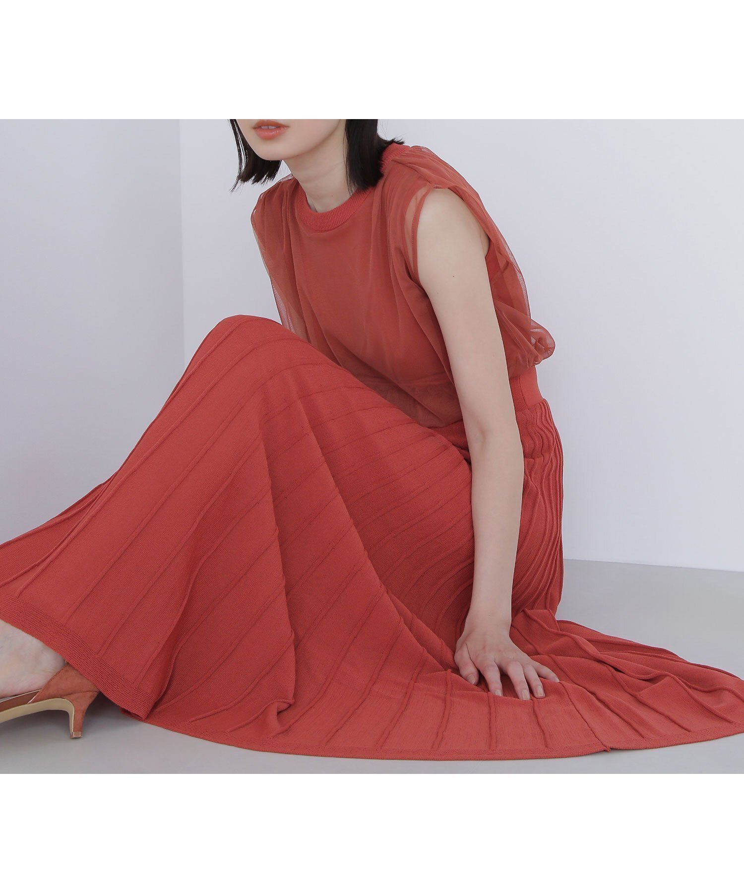 【ナチュラル ビューティー ベーシック/NATURAL BEAUTY BASIC】のチュールドッキングニットワンピース 人気、トレンドファッション・服の通販 founy(ファニー) 　ファッション　Fashion　レディースファッション　WOMEN　ワンピース　Dress　ニットワンピース　Knit Dresses　チュール　Tulle　ドッキング　Docking　エレガント 上品　Elegant　 other-1|ID: prp329100004579706 ipo3291000000032445147