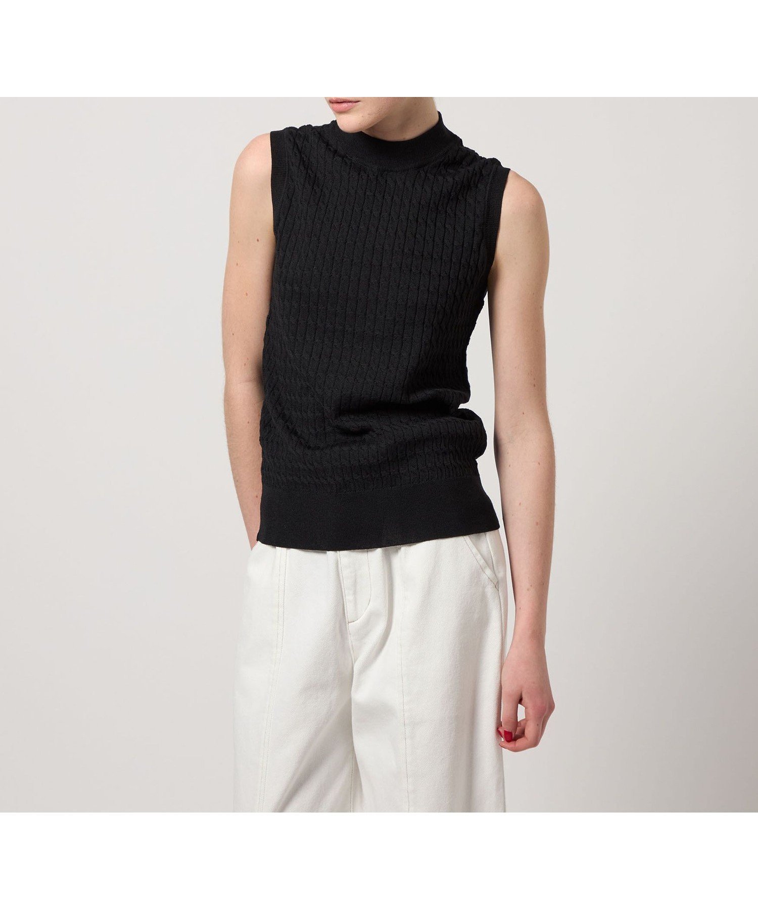 【ビューティ&ユース ユナイテッドアローズ/BEAUTY&YOUTH / UNITED ARROWS】のSteven Alan ケーブル ハイネック ノースリーブ ニット インテリア・キッズ・メンズ・レディースファッション・服の通販 founy(ファニー) 　ファッション　Fashion　レディースファッション　Fashion for Women　トップス・カットソー　Cut & Sew Tops　ニット　Knit Tops & Sweaters　キャミソール&ノースリーブ　Camisoles & Sleeveless Tops　おすすめ　Recommended / Our Picks　インナー　Innerwear　クラシカル　Classical, Vintage-Inspired　ジャケット　Jacket, Outerwear　ノースリーブ　Sleeveless, No-Sleeve　ハイネック　High Neck, Mock Neck　エレガント 上品　Elegant　夏　Summer　春　Spring　S/S・春夏　SS, Spring/Summer, Warm Season　BLACK|ID: prp329100004579762 ipo3291000000033248931