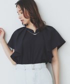 【インデックス/INDEX】の《7色展開/S-LLサイズ》フリルタックスリーブキーネックブラウス【吸水速乾/洗濯機可/イージーアイロン/抗ピル】 ネイビー|ID: prp329100004579852 ipo3291000000033612516