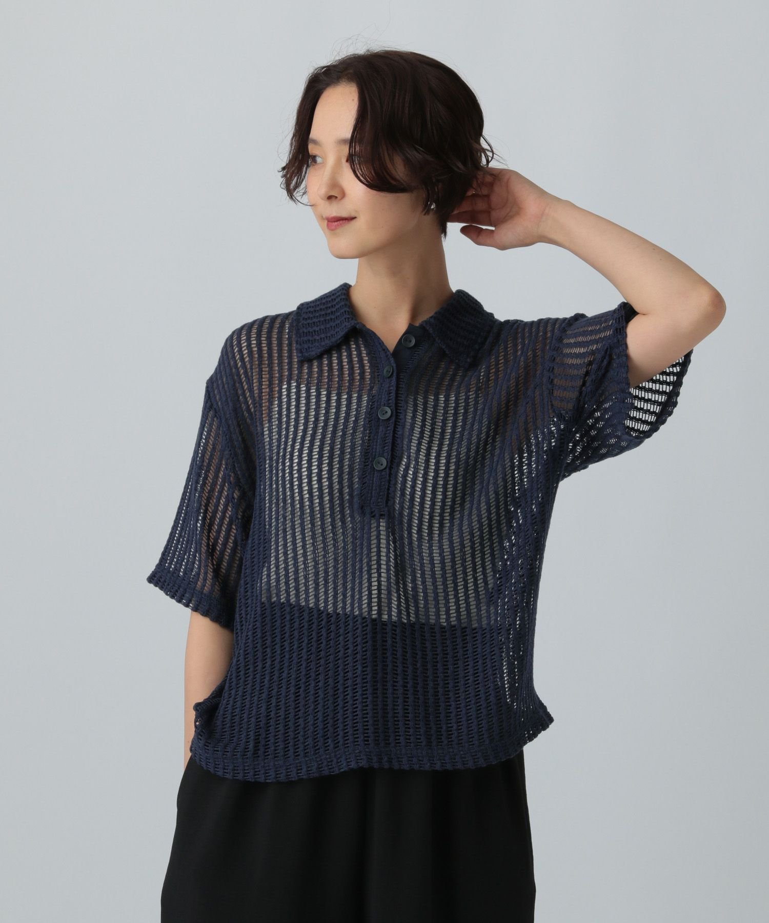 【レプシィム ローリーズファーム/LEPSIM LOWRYS FARM】のメッシュポロ5分袖 インテリア・キッズ・メンズ・レディースファッション・服の通販 founy(ファニー) 　ファッション　Fashion　レディースファッション　WOMEN　トップス・カットソー　Tops/Tshirt　おすすめ　Recommend　サンダル　Sandals　ストレート　Straight　スラックス　Slacks　デニム　Denim　ポロシャツ　Polo Shirt　メッシュ　Mesh　ネイビー85|ID: prp329100004579867 ipo3291000000032480858