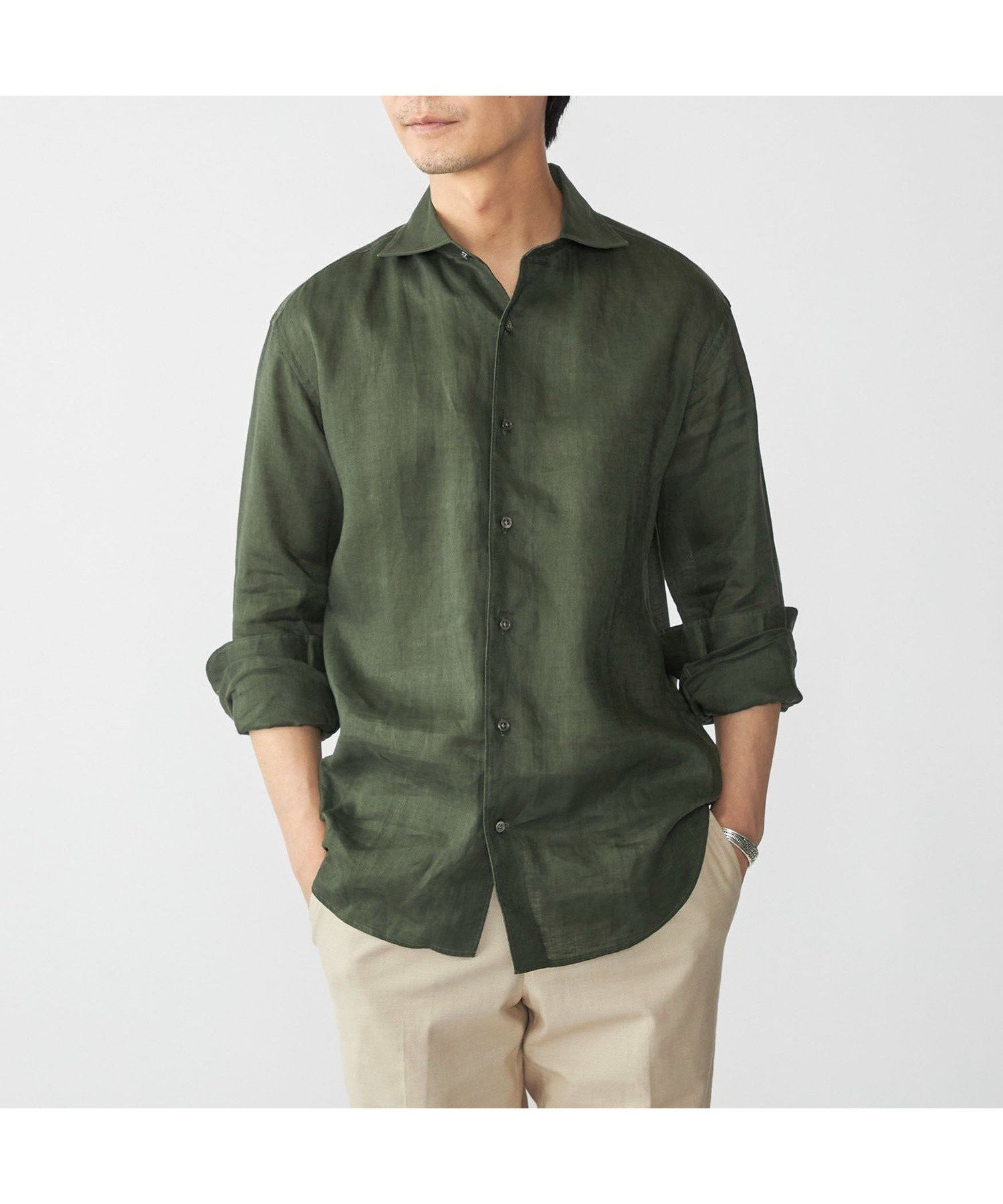 【シップス/SHIPS / MEN】のSHIPS ウォッシュド リネン ソリッド シャツ インテリア・キッズ・メンズ・レディースファッション・服の通販 founy(ファニー) 　ファッション　Fashion　メンズファッション　Fashion for Men　おすすめ　Recommended / Our Picks　カフス　Cuff Design　ショーツ　Shorts, Short Pants　ジャケット　Jacket, Outerwear　ドレス　Dress, One-Piece　バランス　Balance, Style Balance　ラウンド　Round, Round Neck　リゾート　Resort, Vacation Style　リネン　Linen, Linen Fabric　エレガント 上品　Elegant　吸水　Absorbent, Quick-Dry　夏　Summer　オリーブ|ID: prp329100004580073 ipo3291000000033000515