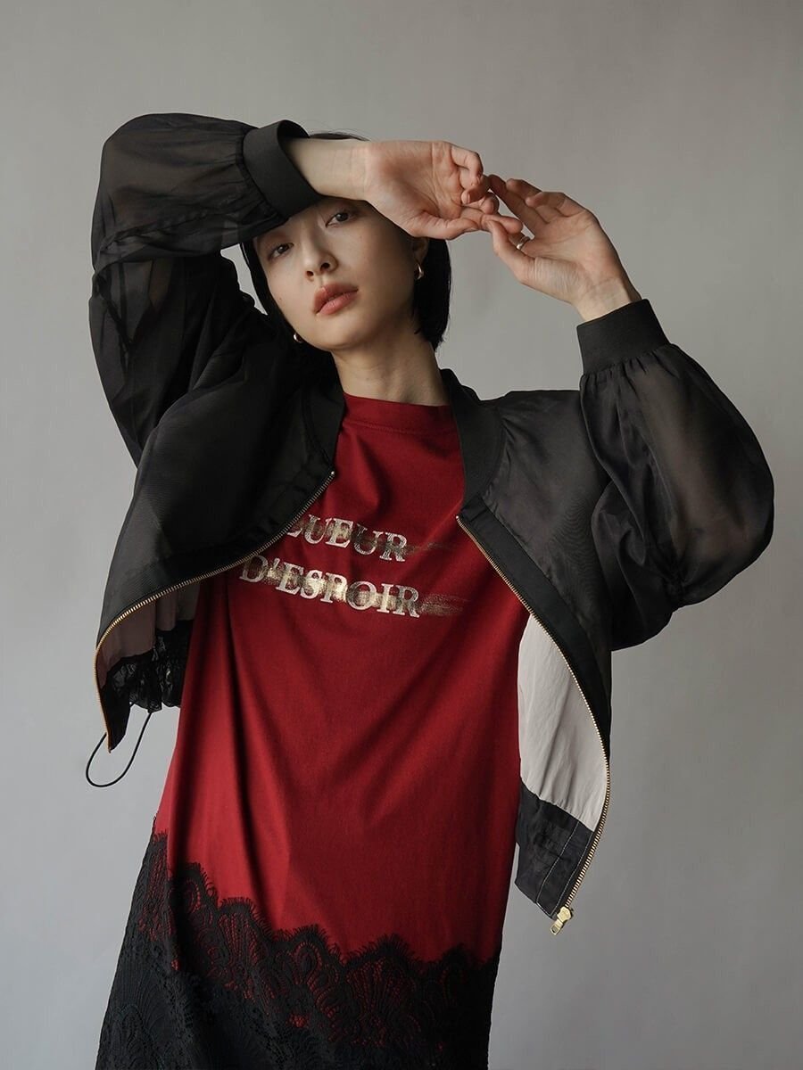 【ラシュッド/LASUD】のシアーMA-1ブルゾン インテリア・キッズ・メンズ・レディースファッション・服の通販 founy(ファニー) 　ファッション　Fashion　レディースファッション　Fashion for Women　アウター　Coat / Outerwear Collection　ブルゾンジャケット・スポーティアウター　Blouson Jackets　MA-1ジャケット　MA-1 Bomber Jackets / Flight Jackets　シアー　Sheer, See-Through　ブルゾン　Blouson, Bomber Jacket　エレガント 上品　Elegant　夏　Summer　ブラック|ID: prp329100004580086 ipo3291000000032449445