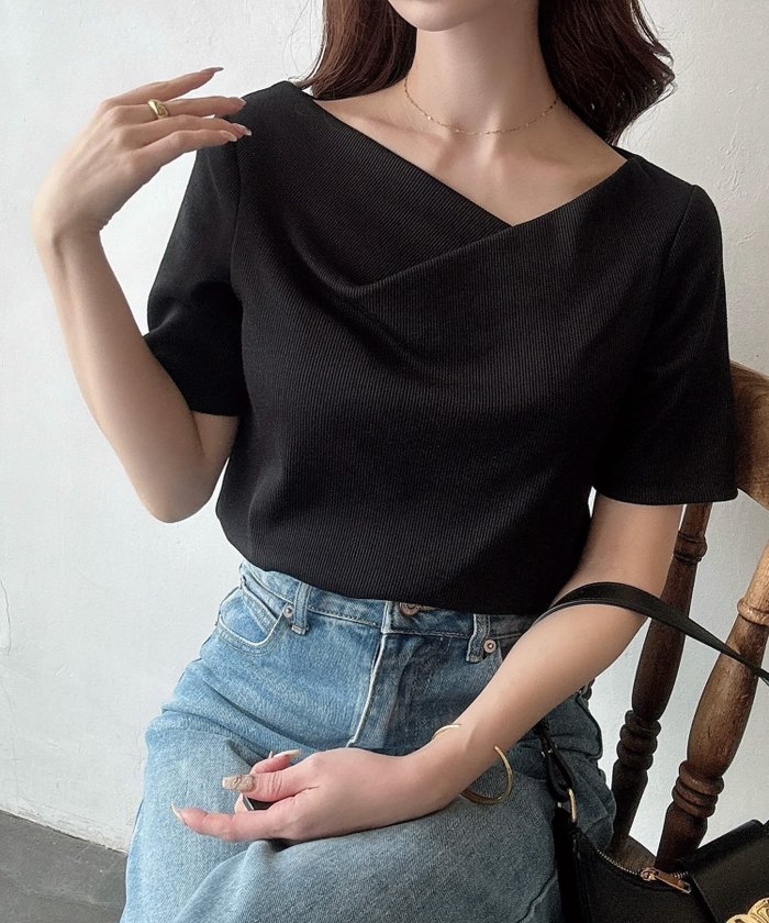 【ジュノア/JUNOAH】のMeiru アシメネックリブカットソー インテリア・キッズ・メンズ・レディースファッション・服の通販 founy(ファニー) https://founy.com/ ファッション Fashion レディースファッション Ladies' Fashion Online トップス・カットソー Tops/Tshirt カットソー Cut and Sewn |ID: prp329100004580100 ipo3291000000032595126
