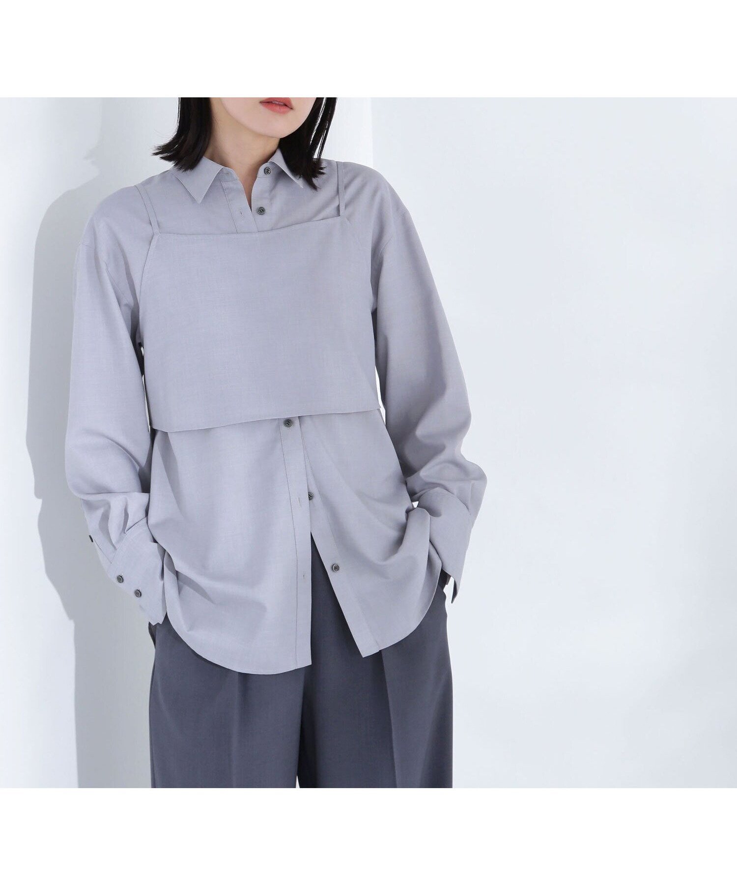 【ナチュラル ビューティー ベーシック/NATURAL BEAUTY BASIC】のビスチェレイヤードシャツ インテリア・キッズ・メンズ・レディースファッション・服の通販 founy(ファニー) 　ファッション　Fashion　レディースファッション　WOMEN　トップス・カットソー　Tops/Tshirt　シャツ/ブラウス　Shirts/Blouses　ビスチェ　Bustier　おすすめ　Recommend　ビスチェ　Bustier　ベーシック　Basic　リボン　Ribbon　グレー|ID: prp329100004580135 ipo3291000000032450447