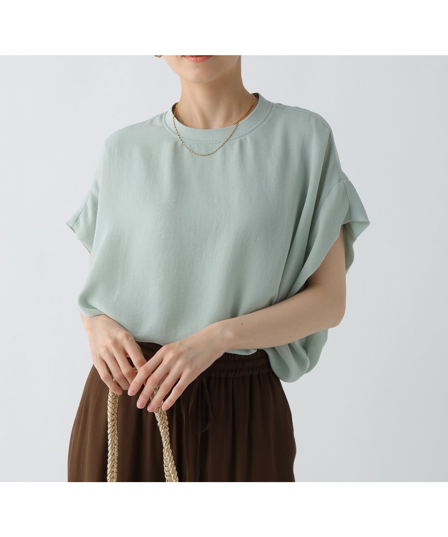 【エルーラ/Elura】のサラサラサマーフレンチコンビTシャツ / 451128 インテリア・キッズ・メンズ・レディースファッション・服の通販 founy(ファニー) 　ファッション　Fashion　レディースファッション　Fashion for Women　トップス・カットソー　Cut & Sew Tops　シャツ・ブラウス・オフィスカジュアル　Elegant Blouses & Button-Ups　ロングTシャツ・Tシャツ　Longline T-Shirts & Tees　シンプル　Simple, Minimal　スラックス　Slacks, Dress Pants　スリーブ　Sleeve, Long Sleeve / Short Sleeve　ダウン　Down, Puffer　デニム　Denim, Jeans Material　バルーン　Balloon, Balloon Silhouette　フレンチ　French, French Style　エレガント 上品　Elegant　夏　Summer　ライトグリーン72|ID: prp329100004580647 ipo3291000000032724664