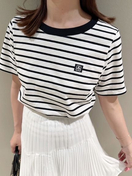 【スナイデル/SNIDEL】のSustainableワンポイントタグTシャツ インテリア・キッズ・メンズ・レディースファッション・服の通販 founy(ファニー) 　ファッション　Fashion　レディースファッション　WOMEN　トップス・カットソー　Tops/Tshirt　シャツ/ブラウス　Shirts/Blouses　ロング / Tシャツ　T-Shirts　エレガント 上品　Elegant　コンパクト　Compact　シンプル　Simple　ビスチェ　Bustier　ボーダー　Border　ワンポイント　One Point　BORDER[933]|ID: prp329100004580685 ipo3291000000032518141