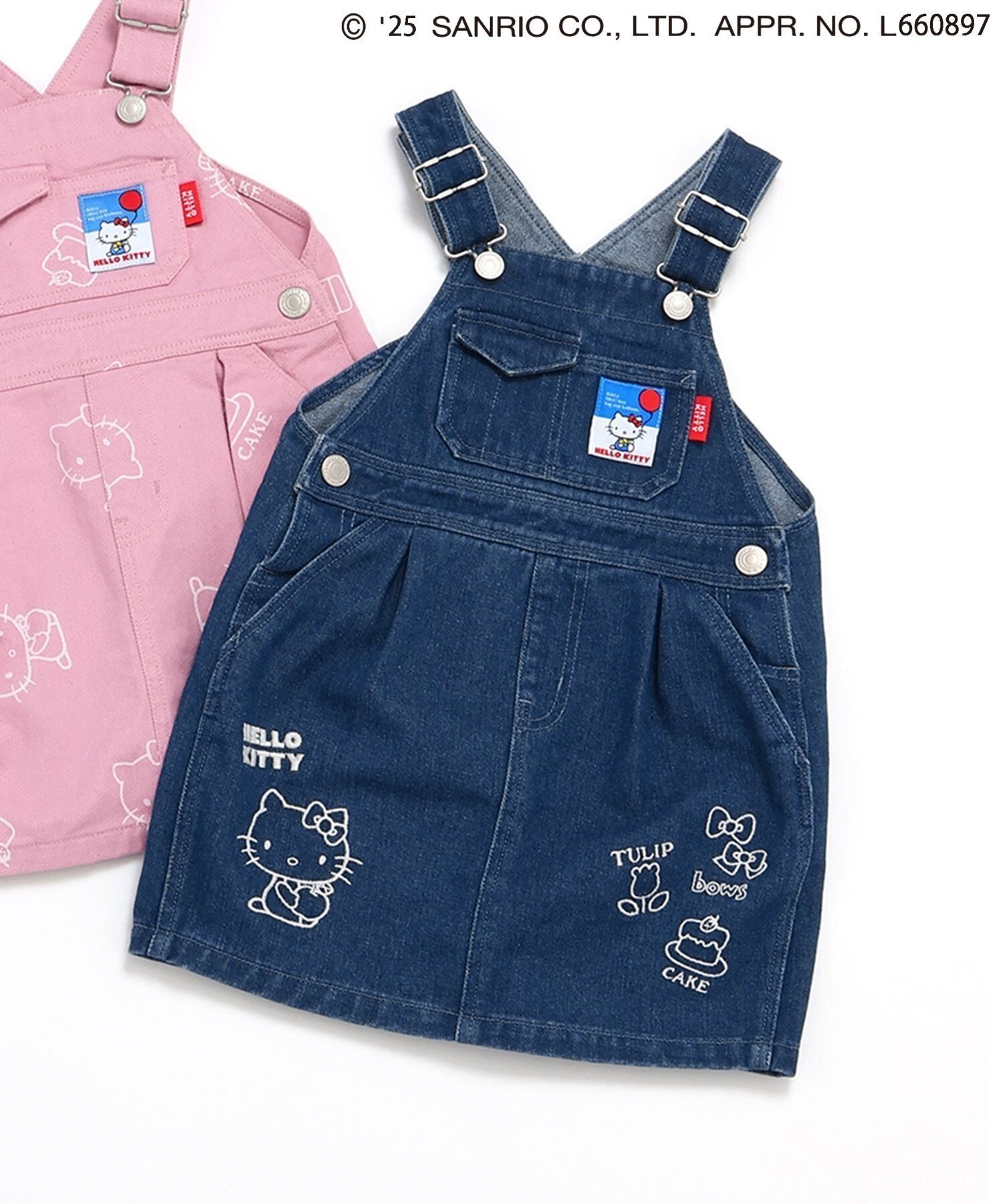【その他のブランド/Other】の【ハローキティ】ジャンスカ 人気、トレンドファッション・服の通販 founy(ファニー) 　ファッション　Fashion　キッズファッション　Fashion for Kids　インナー　Innerwear　ジャンスカ　Jumper Skirt, Pinafore Dress　デニム　Denim, Jeans Material　プリント　Print, Printed Pattern　リボン　Ribbon, Bow　半袖　Short Sleeve, Half Sleeve　夏　Summer　 other-1|ID: prp329100004580691 ipo3291000000032679578