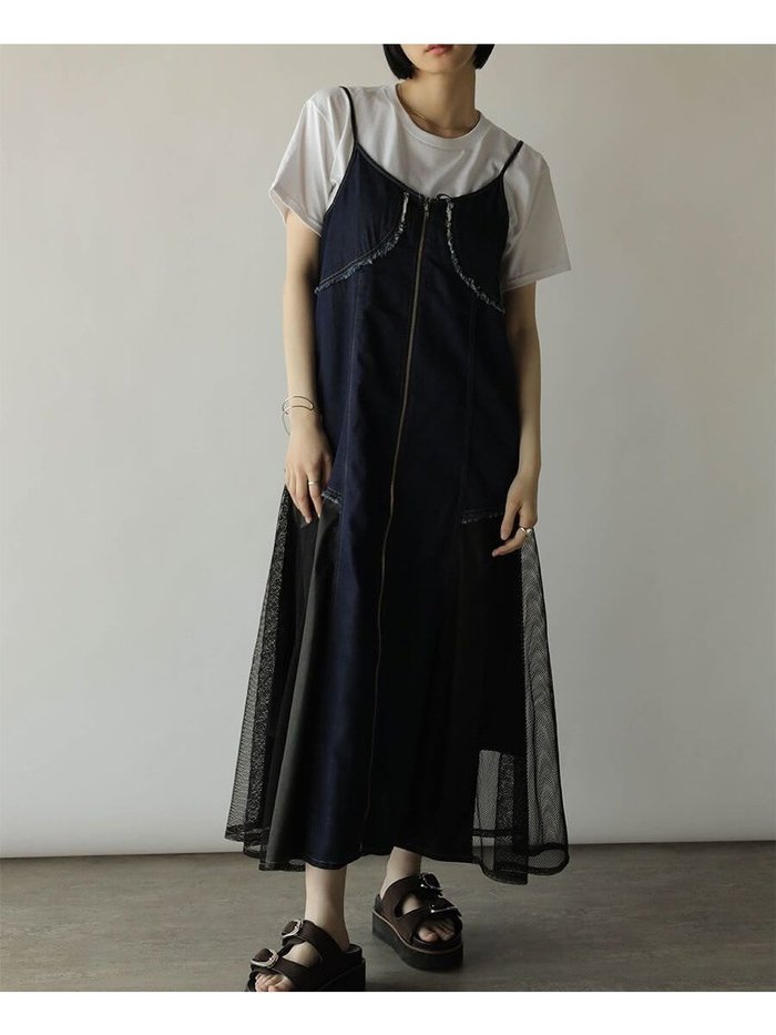 【ラシュッド/LASUD】のサイドメッシュデニムワンピース インテリア・キッズ・メンズ・レディースファッション・服の通販 founy(ファニー) https://founy.com/ ファッション Fashion レディースファッション Fashion for Women ワンピース Dresses デニム Denim, Jeans Material ドッキング Docking, Mixed Material メッシュ Mesh, Net Fabric 夏 Summer |ID: prp329100004580907 ipo3291000000032709003