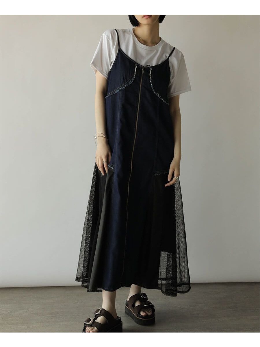 【ラシュッド/LASUD】のサイドメッシュデニムワンピース インテリア・キッズ・メンズ・レディースファッション・服の通販 founy(ファニー) 　ファッション　Fashion　レディースファッション　Fashion for Women　ワンピース　Dresses　デニム　Denim, Jeans Material　ドッキング　Docking, Mixed Material　メッシュ　Mesh, Net Fabric　夏　Summer　ブルー|ID: prp329100004580907 ipo3291000000032709005