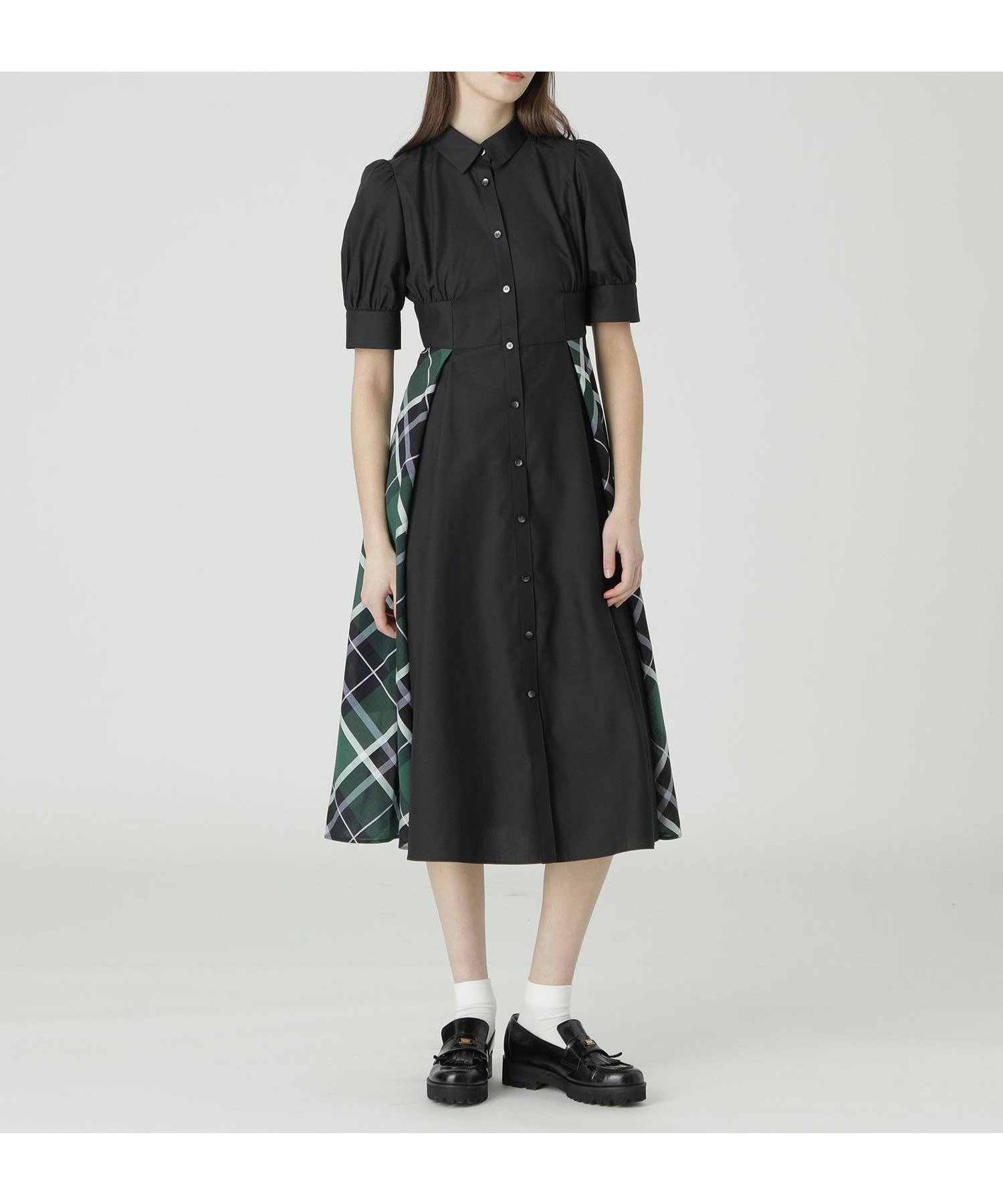 【ブルーレーベル クレストブリッジ/BLUE LABEL CRESTBRIDGE】のマイクロスパンポプリンシャツドレス インテリア・キッズ・メンズ・レディースファッション・服の通販 founy(ファニー) 　ファッション　Fashion　レディースファッション　Fashion for Women　トップス・カットソー　Cut & Sew Tops　シャツ・ブラウス・オフィスカジュアル　Elegant Blouses & Button-Ups　ワンピース　Dresses　フォーマル・パーティードレス・結婚式用ドレス　Elegant & Casual Dresses　コルセット　Corset, Bustier　シャーリング　Shirring, Ruched　ドレス　Dress, One-Piece　フィット　Fit, Slim Fit　切替　Switching, Contrast Panel　ブラック|ID: prp329100004580913 ipo3291000000032776446