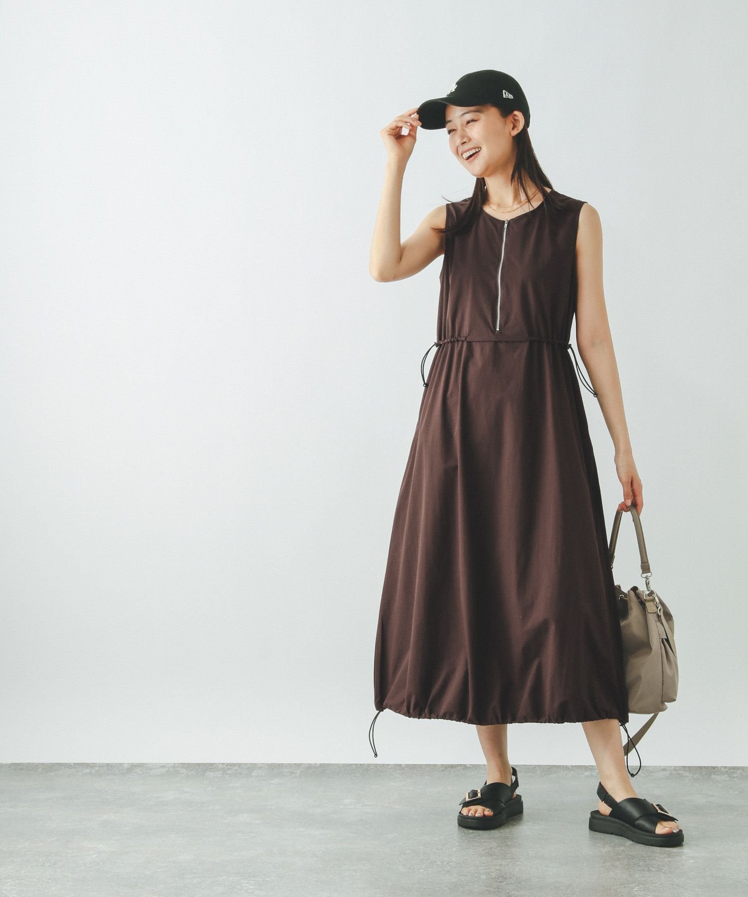 【グローバルワーク/GLOBAL WORK】の遮熱撥水ワンピース/494089 インテリア・キッズ・メンズ・レディースファッション・服の通販 founy(ファニー) 　ファッション　Fashion　レディースファッション　Fashion for Women　ワンピース　Dresses　ギャザー　Gathered, Ruffled　サマー　Summer, Summer Style　シンプル　Simple, Minimal　スキッパー　Skipper, Open Collar　ストレッチ　Stretch, Stretchy Fabric　バルーン　Balloon, Balloon Silhouette　フロント　Front, Front Design　ベスト　Vest, Waistcoat　ブラウン58|ID: prp329100004580972 ipo3291000000032736284