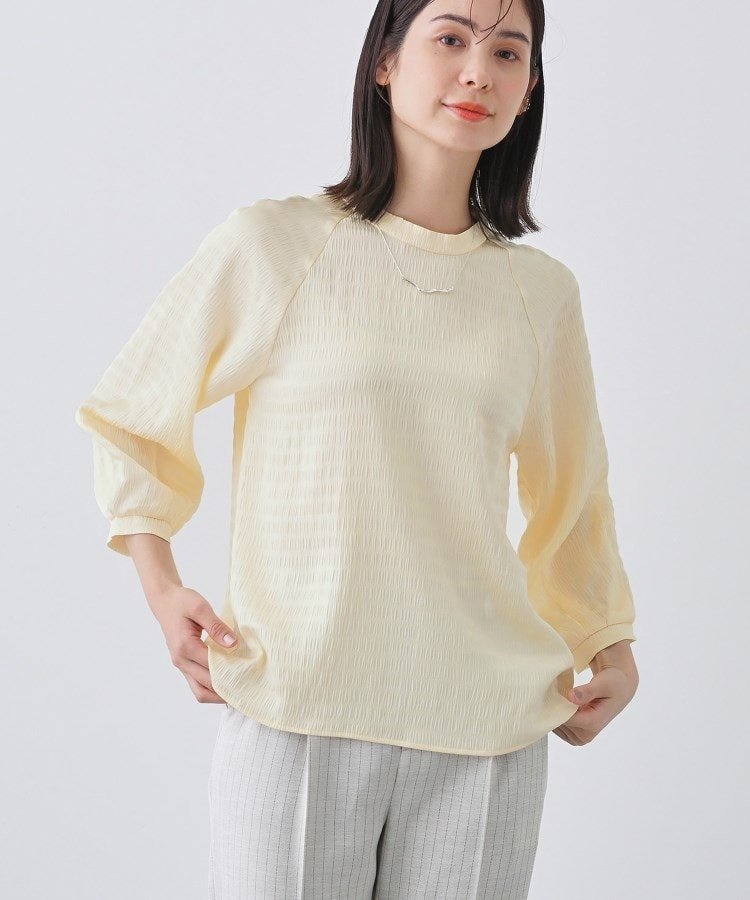 【インディヴィ/INDIVI】の春SALE!【洗える】シャーリング風ラグランスリーブブラウス インテリア・キッズ・メンズ・レディースファッション・服の通販 founy(ファニー) 　ファッション　Fashion　レディースファッション　Fashion for Women　トップス・カットソー　Cut & Sew Tops　シャツ・ブラウス・オフィスカジュアル　Elegant Blouses & Button-Ups　インナー　Innerwear　シャーリング　Shirring, Ruched　シンプル　Simple, Minimal　ジャケット　Jacket, Outerwear　スタンド　Stand Collar, Upright Stand　スリーブ　Sleeve, Long Sleeve / Short Sleeve　デニム　Denim, Jeans Material　トレンド　Trend, Trending Now　バランス　Balance, Style Balance　ボトム　Bottoms, Lower Wear　ヴィンテージ　Vintage Style　エレガント 上品　Elegant　春　Spring　洗える　Machine Washable　ビジネス 仕事 通勤　Business / Work / Commuting　ライトベージュ|ID: prp329100004581028 ipo3291000000033281261