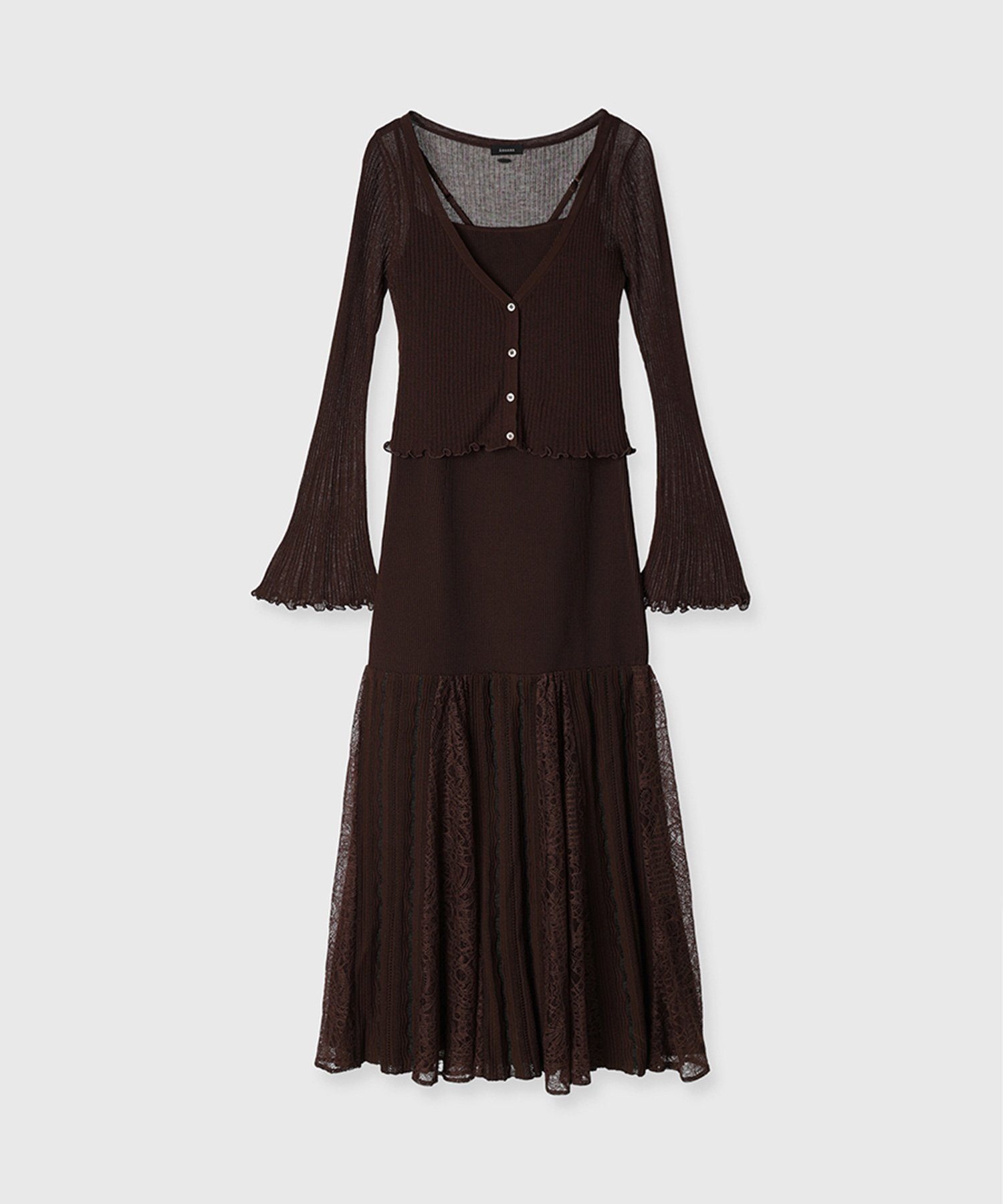 【アニュアンス/anuans】のレースドッキングアンサンブルワンピース インテリア・キッズ・メンズ・レディースファッション・服の通販 founy(ファニー) 　ファッション　Fashion　レディースファッション　Fashion for Women　ワンピース　Dresses　おすすめ　Recommended / Our Picks　カーディガン　Cardigan, Knitwear　キャミワンピース　Cami Dress, Slip Dress　シアー　Sheer, See-Through　レース　Lace, Lace Fabric　BROWN|ID: prp329100004581039 ipo3291000000033104641