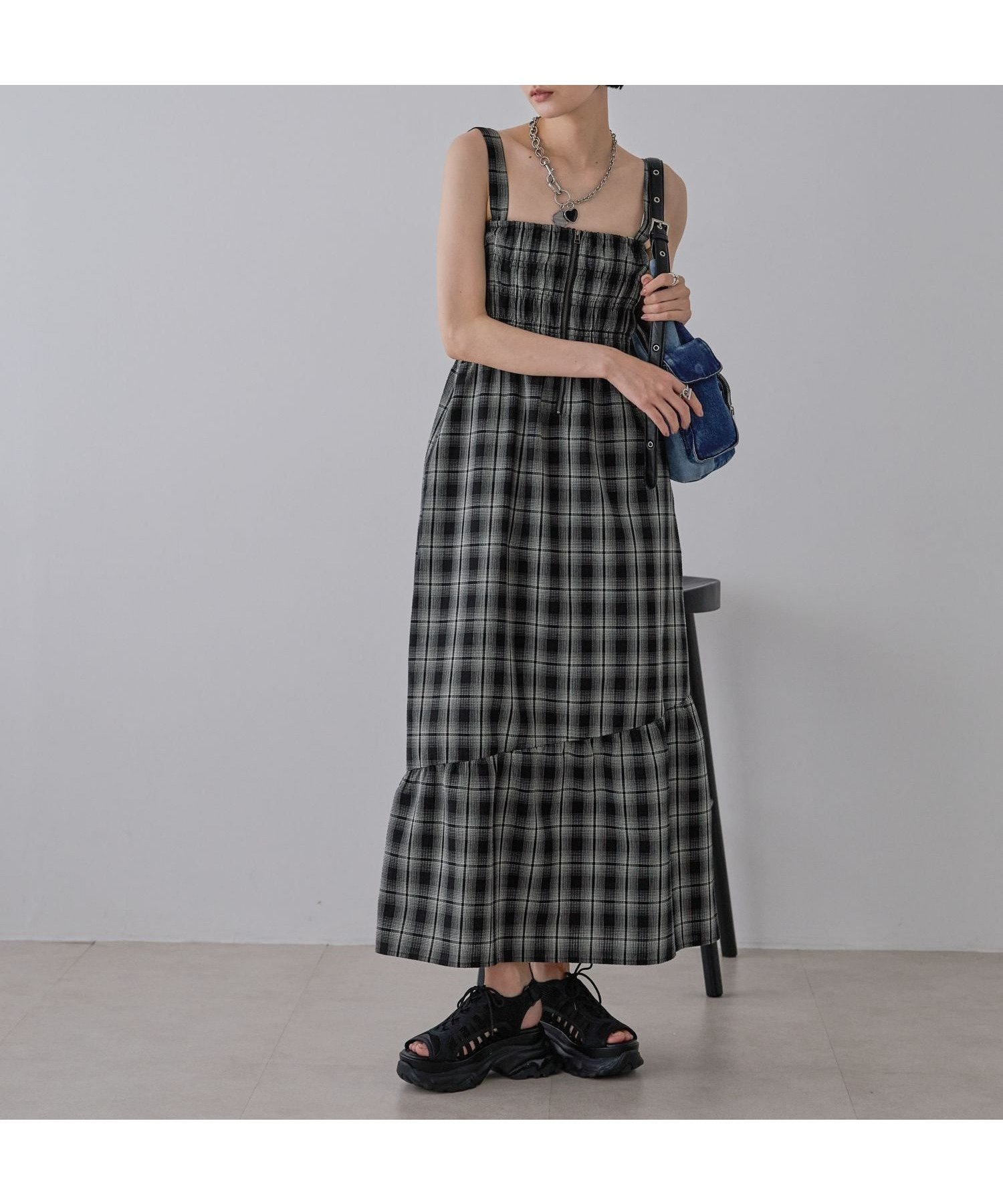 【ジーナシス/JEANASiS】のフロントZIPシャーリングワンピース 人気、トレンドファッション・服の通販 founy(ファニー) 　ファッション　Fashion　レディースファッション　Ladies' Fashion Online　ワンピース　Dress　インナー　Inner　シャーリング　Shirring　タンク　Tank　チェック　Check　ティアードワンピース　Tiered Dress　トレンド　Trend　フロント　Front　夏　Summer　 other-1|ID: prp329100004581096 ipo3291000000032625540