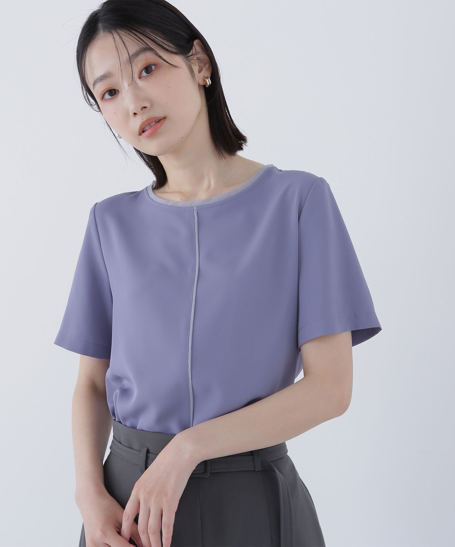 【ナチュラル ビューティー ベーシック/NATURAL BEAUTY BASIC】のシフォンラインTブラウス インテリア・キッズ・メンズ・レディースファッション・服の通販 founy(ファニー) 　ファッション　Fashion　レディースファッション　Fashion for Women　トップス・カットソー　Cut & Sew Tops　シャツ・ブラウス・オフィスカジュアル　Elegant Blouses & Button-Ups　おすすめ　Recommended / Our Picks　シアー　Sheer, See-Through　シフォン　Chiffon, Lightweight Fabric　シンプル　Simple, Minimal　ジャケット　Jacket, Outerwear　トレンド　Trend, Trending Now　フラット　Flat, Flat Shoes　フロント　Front, Front Design　ダークブルー1|ID: prp329100004581135 ipo3291000000033558790