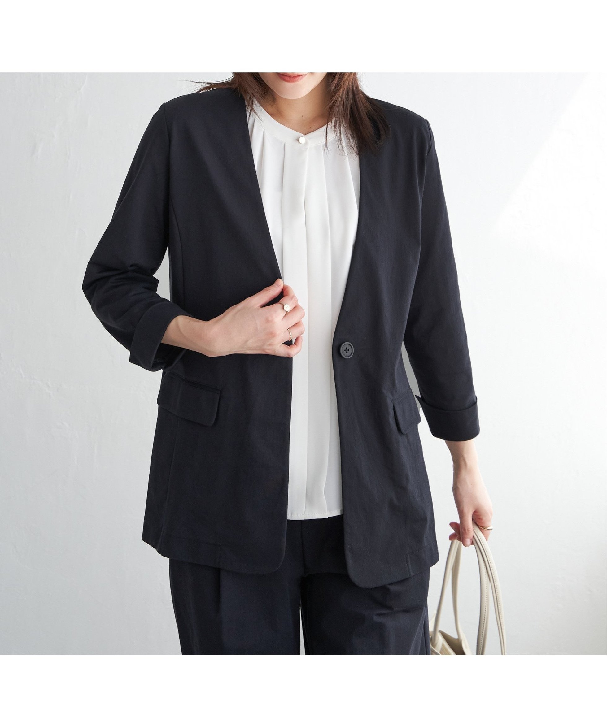 【イッカ/ikka】の【セットアップ対応】GOKU楽ワークノーカラージャケット 人気、トレンドファッション・服の通販 founy(ファニー) 　ファッション　Fashion　レディースファッション　Ladies' Fashion Online　アウター　Coat Outerwear　ジャケット　Jackets　ノーカラージャケット　No Collar Leather Jackets　おすすめ　Recommend　カットソー　Cut And Sew　シンプル　Simple　ジャケット　Jacket　ストレッチ　Stretch　スリット　Slit　セットアップ　Set Up　ベーシック　Basic　 other-1|ID: prp329100004581308 ipo3291000000032460434