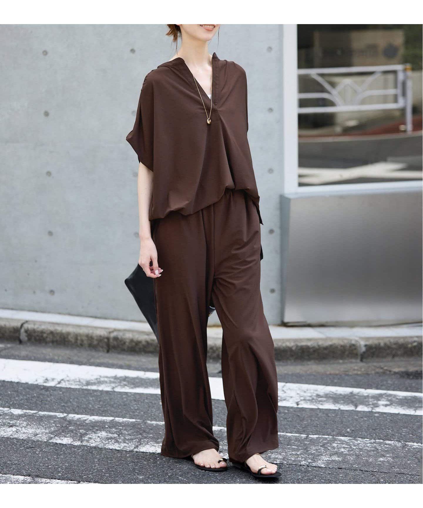 【スローブ イエナ/SLOBE IENA】の《2枚セット/ 》カットジョーゼットセットアップ インテリア・キッズ・メンズ・レディースファッション・服の通販 founy(ファニー) 　ファッション　Fashion　レディースファッション　Ladies' Fashion Online　セットアップ　Setup　2025年　2025　2025-2026秋冬・A/W　Aw/Autumn/Winter/Fw/Fall/2025-2026　カットソー　Cut And Sew　スキッパー　Skipper　セットアップ　Set Up　ワイド　Wide　ブラウン|ID: prp329100004581419 ipo3291000000032625553