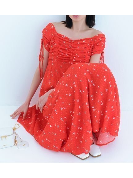 【ファーファー/FURFUR】の【WEB限定カラー】チェリー柄プリントワンピース インテリア・キッズ・メンズ・レディースファッション・服の通販 founy(ファニー) 　ファッション　Fashion　レディースファッション　Ladies' Fashion Online　ワンピース　Dress　ギャザー　Gather　シャーリング　Shirring　チェリー　Cherry　フィット　Fit　フレア　Flare　プリント　Print　RED[046]|ID: prp329100004581424 ipo3291000000032607751