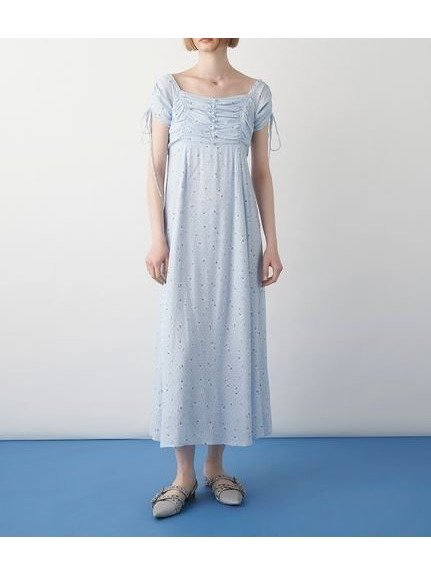 【ファーファー/FURFUR】の【WEB限定カラー】チェリー柄プリントワンピース インテリア・キッズ・メンズ・レディースファッション・服の通販 founy(ファニー) 　ファッション　Fashion　レディースファッション　Ladies' Fashion Online　ワンピース　Dress　ギャザー　Gather　シャーリング　Shirring　チェリー　Cherry　フィット　Fit　フレア　Flare　プリント　Print　SAX[083]|ID: prp329100004581424 ipo3291000000032607752