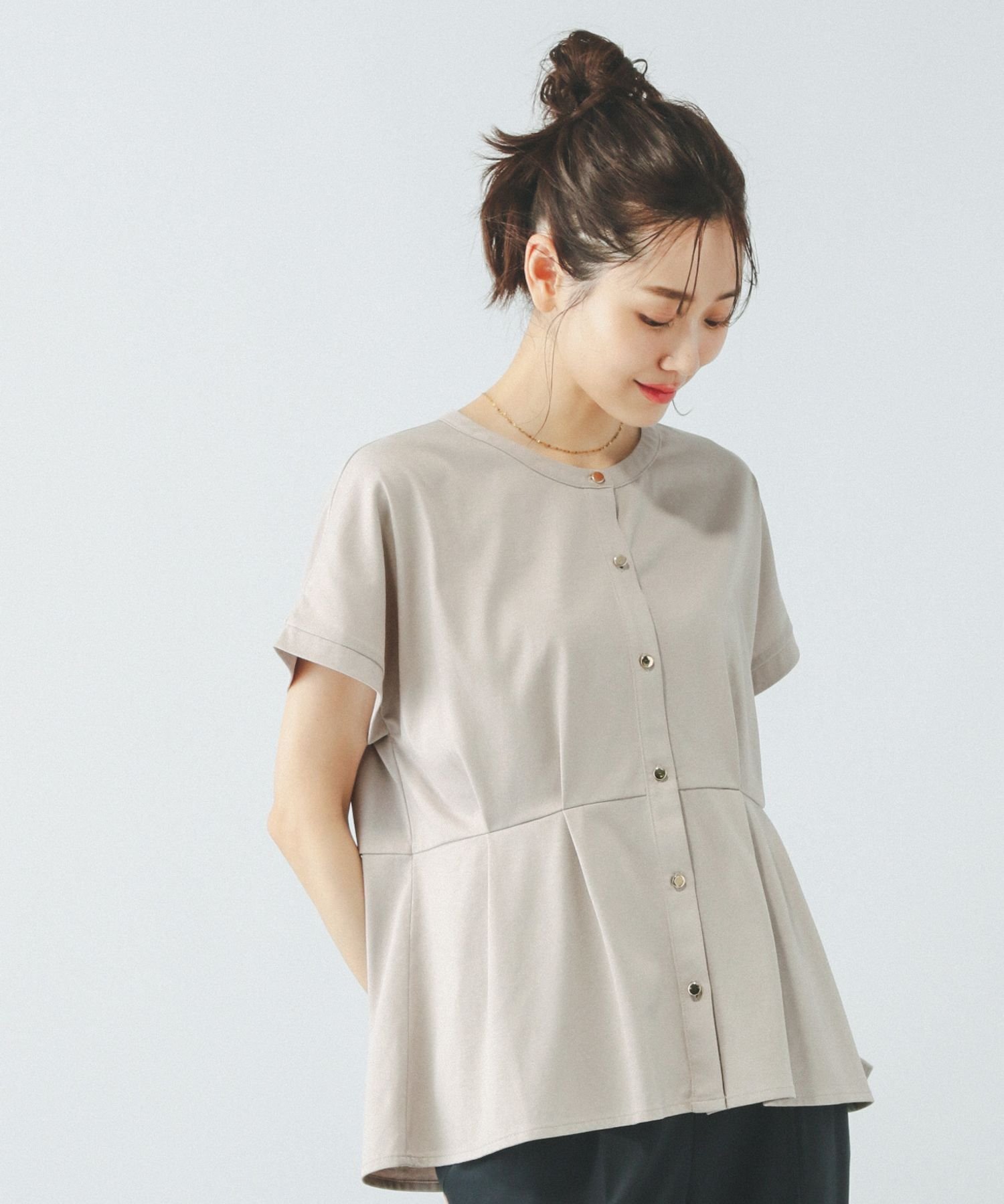 【グローバルワーク/GLOBAL WORK】のリッチクリーンペプラム/289379 インテリア・キッズ・メンズ・レディースファッション・服の通販 founy(ファニー) 　ファッション　Fashion　レディースファッション　Fashion for Women　カットソー　Cut and Sewn Top　シルク　Silk, 100% Silk　デニム　Denim, Jeans Material　ペプラム　Peplum, Flared Hem　ボトム　Bottoms, Lower Wear　エレガント 上品　Elegant　人気　Popular, Best Seller　抗菌　Antibacterial, Bacteria-Resistant　グレージュ51|ID: prp329100004581433 ipo3291000000032505245