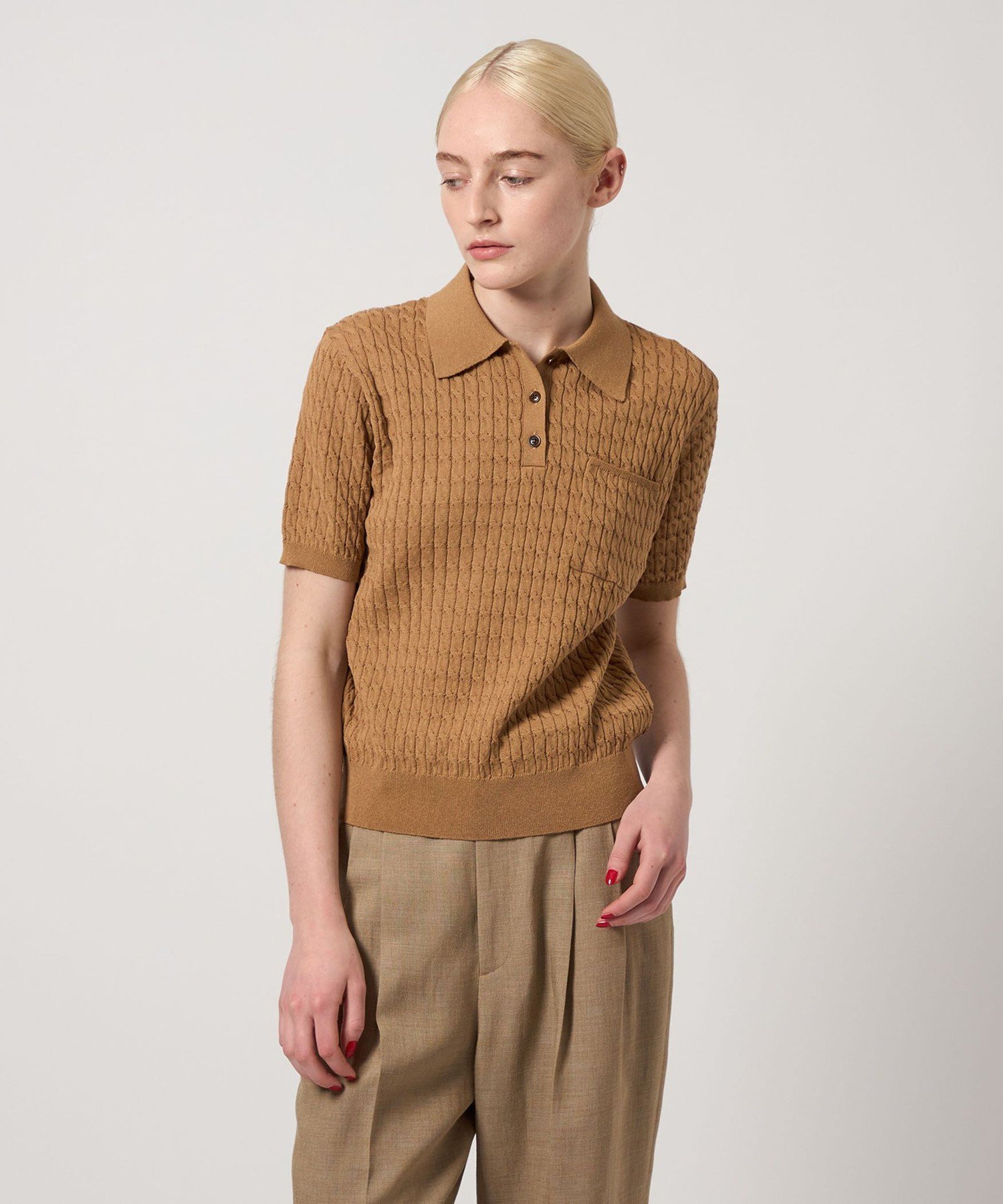 【ビューティ&ユース ユナイテッドアローズ/BEAUTY&YOUTH / UNITED ARROWS】のSteven Alan ケーブル ポロニット インテリア・キッズ・メンズ・レディースファッション・服の通販 founy(ファニー) 　ファッション　Fashion　レディースファッション　Fashion for Women　トップス・カットソー　Cut & Sew Tops　ニット　Knit Tops & Sweaters　コンパクト　Compact, Small Size　ショート　Short, Short Length　シンプル　Simple, Minimal　スリーブ　Sleeve, Long Sleeve / Short Sleeve　フロント　Front, Front Design　ポケット　Pocket, Pocket Detail　エレガント 上品　Elegant　夏　Summer　春　Spring　S/S・春夏　SS, Spring/Summer, Warm Season　MD.BROWN|ID: prp329100004581451 ipo3291000000033621276
