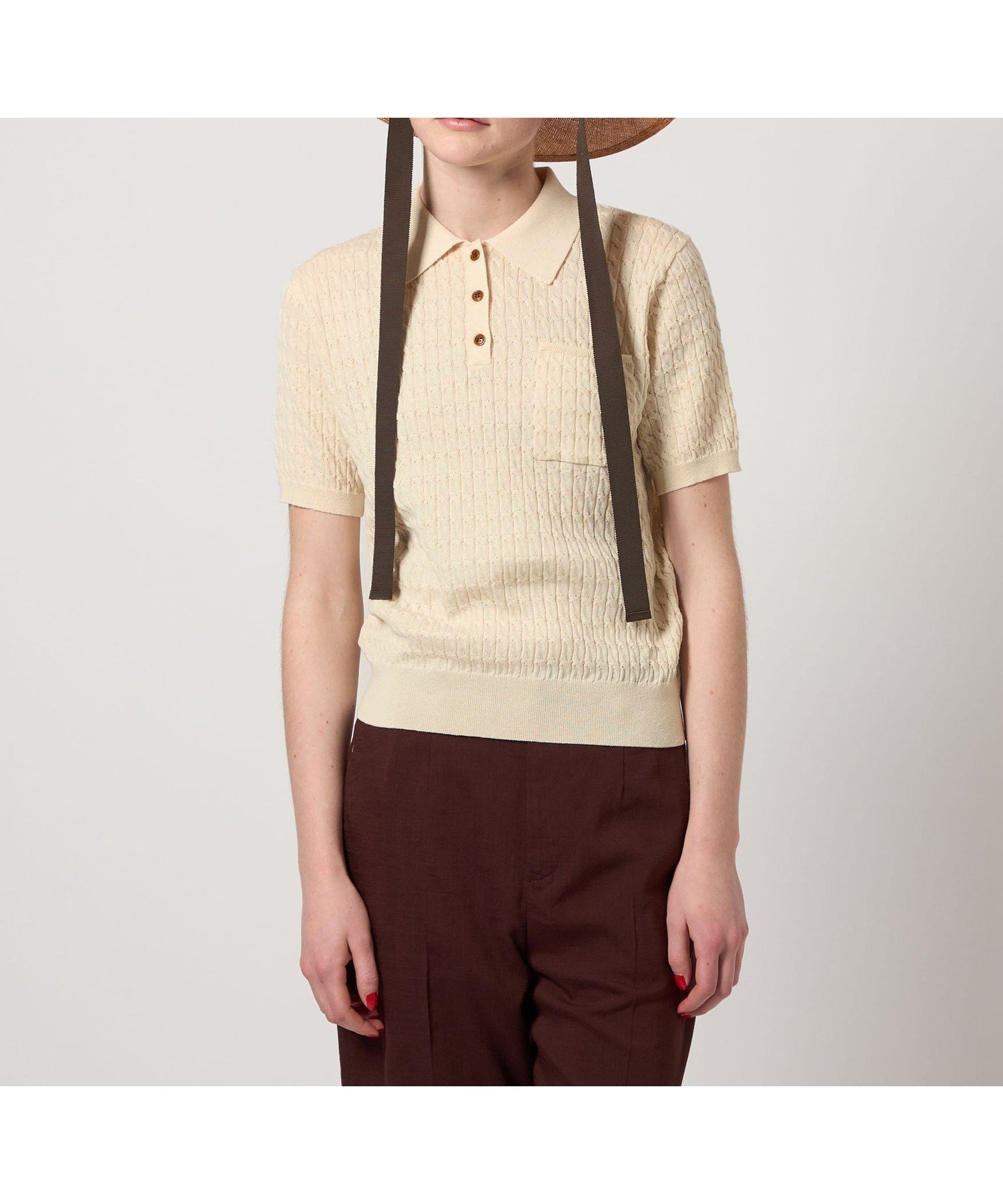 【ビューティ&ユース ユナイテッドアローズ/BEAUTY&YOUTH / UNITED ARROWS】のSteven Alan ケーブル ポロニット インテリア・キッズ・メンズ・レディースファッション・服の通販 founy(ファニー) 　ファッション　Fashion　レディースファッション　Fashion for Women　トップス・カットソー　Cut & Sew Tops　ニット　Knit Tops & Sweaters　コンパクト　Compact, Small Size　ショート　Short, Short Length　シンプル　Simple, Minimal　スリーブ　Sleeve, Long Sleeve / Short Sleeve　フロント　Front, Front Design　ポケット　Pocket, Pocket Detail　エレガント 上品　Elegant　夏　Summer　春　Spring　S/S・春夏　SS, Spring/Summer, Warm Season　OFF WHITE|ID: prp329100004581451 ipo3291000000033621279