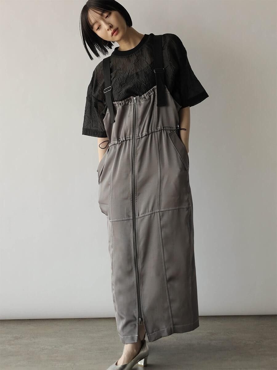 【ラシュッド/LASUD】の配色ステッチフロントジップジャンパースカート インテリア・キッズ・メンズ・レディースファッション・服の通販 founy(ファニー) 　ファッション　Fashion　レディースファッション　Fashion for Women　スカート　Skirts　おすすめ　Recommended / Our Picks　インナー　Innerwear　エレガント 上品　Elegant　グレー|ID: prp329100004581505 ipo3291000000032666200
