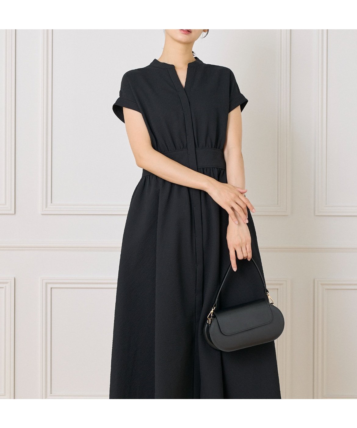 【イネド/INED】のウエストギャザーワンピース インテリア・キッズ・メンズ・レディースファッション・服の通販 founy(ファニー) 　ファッション　Fashion　レディースファッション　Fashion for Women　ワンピース　Dresses　ギャザー　Gathered, Ruffled　ストレッチ　Stretch, Stretchy Fabric　スマート　Smart, Elegant　ペチコート　Petticoat, Underskirt　吸水　Absorbent, Quick-Dry　ブラック|ID: prp329100004581524 ipo3291000000033128599