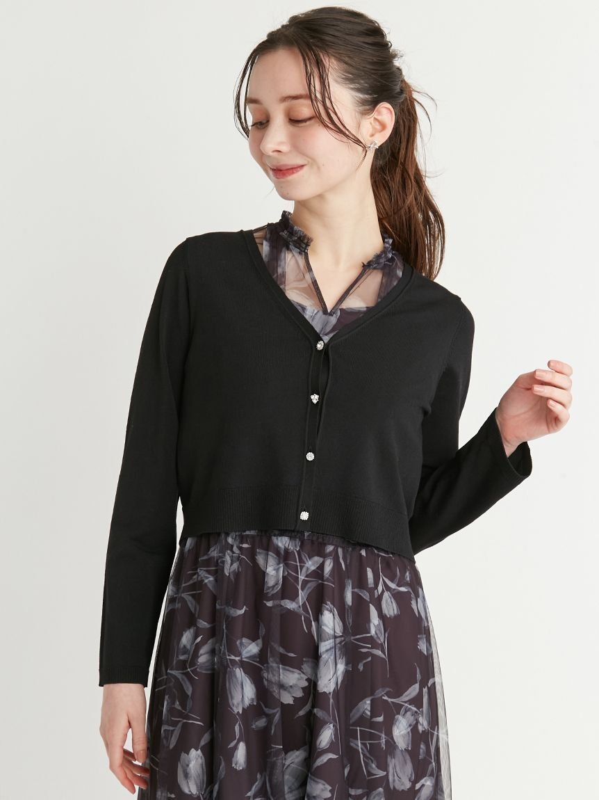 【セルフォード/CELFORD】のビジュー釦Vネックカーディガン インテリア・キッズ・メンズ・レディースファッション・服の通販 founy(ファニー) 　ファッション　Fashion　レディースファッション　Ladies' Fashion Online　トップス・カットソー　Tops/Tshirt　カーディガン　Cardigans　Vネック　V-Neck　カーディガン　Cardigan　シンプル　Simple　ビジュー　Bijou　ボックス　Box　羽織　Haori　BLK[009]|ID: prp329100004581613 ipo3291000000032620862