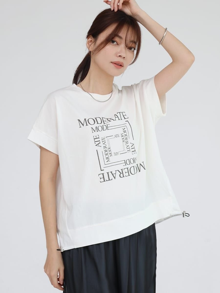 【ラシュッド/LASUD】のドロストロゴTシャツ インテリア・キッズ・メンズ・レディースファッション・服の通販 founy(ファニー) 　ファッション　Fashion　レディースファッション　Fashion for Women　トップス・カットソー　Cut & Sew Tops　シャツ・ブラウス・オフィスカジュアル　Elegant Blouses & Button-Ups　ロングTシャツ・Tシャツ　Longline T-Shirts & Tees　おすすめ　Recommended / Our Picks　インナー　Innerwear　カーディガン　Cardigan, Knitwear　オフホワイト|ID: prp329100004581642 ipo3291000000032712101
