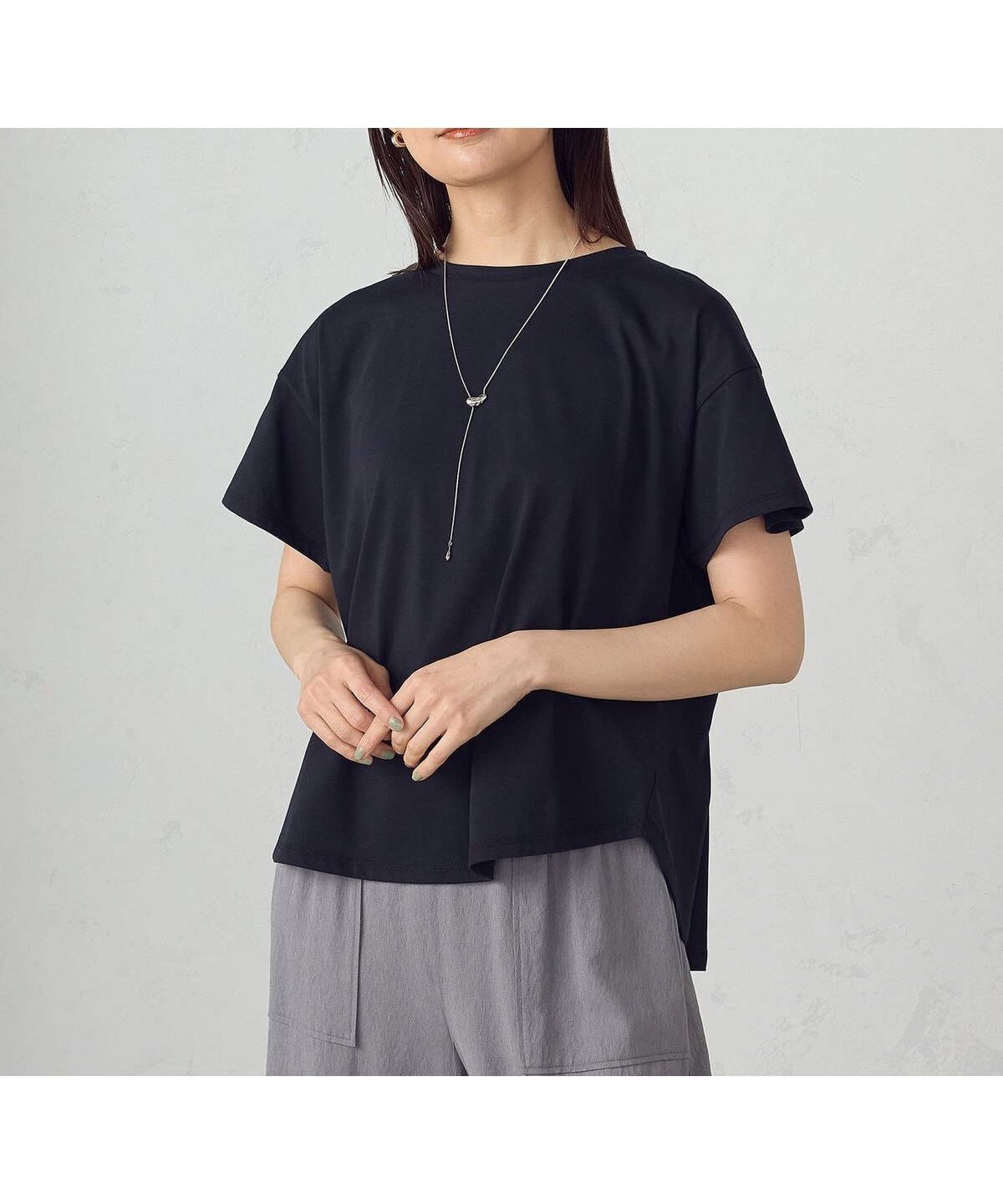 【コムサイズム/COMME CA ISM】の【接触冷感】バックタックTシャツ インテリア・キッズ・メンズ・レディースファッション・服の通販 founy(ファニー) 　ファッション　Fashion　レディースファッション　Fashion for Women　トップス・カットソー　Cut & Sew Tops　シャツ・ブラウス・オフィスカジュアル　Elegant Blouses & Button-Ups　ロングTシャツ・Tシャツ　Longline T-Shirts & Tees　バッグ　Bags　ポケット　Pocket, Pocket Detail　ブラック|ID: prp329100004581672 ipo3291000000032729548