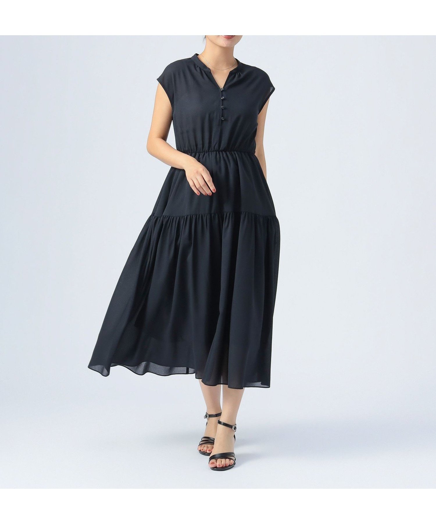 【ビームス ハート/BEAMS HEART】のスキッパー ティアード ワンピース インテリア・キッズ・メンズ・レディースファッション・服の通販 founy(ファニー) 　ファッション　Fashion　レディースファッション　Ladies' Fashion Online　ワンピース　Dress　エレガント 上品　Elegant　ギャザー　Gather　サンダル　Sandals　ジョーゼット　Georgette　スキッパー　Skipper　スリーブ　Sleeve　ティアード　Tiered　フレンチ　French　リラックス　Relax　NAVY|ID: prp329100004581936 ipo3291000000032642602