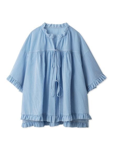 【スナイデル/SNIDEL】のボリュームフリルブラウス インテリア・キッズ・メンズ・レディースファッション・服の通販 founy(ファニー) 　ファッション　Fashion　レディースファッション　WOMEN　トップス・カットソー　Tops/Tshirt　シャツ/ブラウス　Shirts/Blouses　おすすめ　Recommend　ウェーブ　Wave　エアリー　Airy　ギャザー　Gather　シアー　Sheer　シンプル　Simple　ストライプ　Stripe　フリル　Frills　フロント　Front　リボン　Ribbon　無地　Plain Color　BLU[086]|ID: prp329100004582037 ipo3291000000032468067