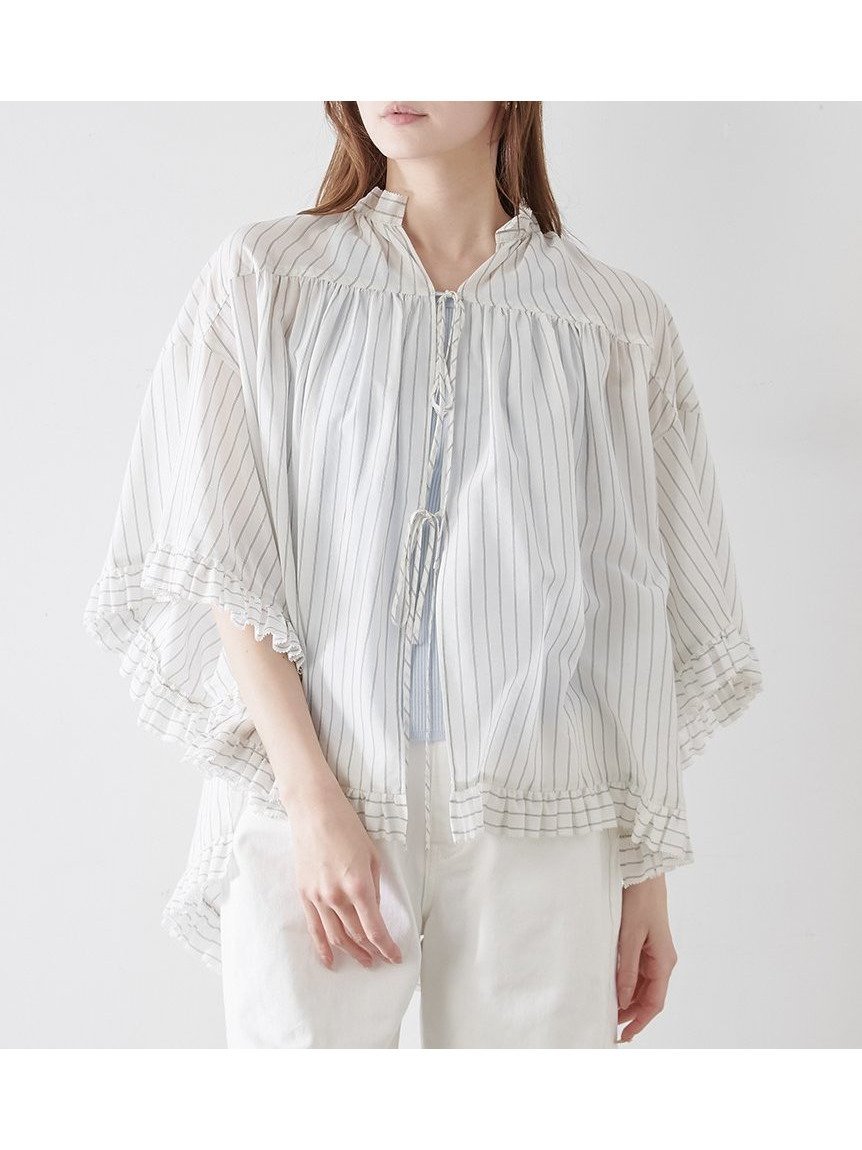 【スナイデル/SNIDEL】のボリュームフリルブラウス インテリア・キッズ・メンズ・レディースファッション・服の通販 founy(ファニー) 　ファッション　Fashion　レディースファッション　WOMEN　トップス・カットソー　Tops/Tshirt　シャツ/ブラウス　Shirts/Blouses　おすすめ　Recommend　ウェーブ　Wave　エアリー　Airy　ギャザー　Gather　シアー　Sheer　シンプル　Simple　ストライプ　Stripe　フリル　Frills　フロント　Front　リボン　Ribbon　無地　Plain Color　STRIPE[932]|ID: prp329100004582037 ipo3291000000032468068