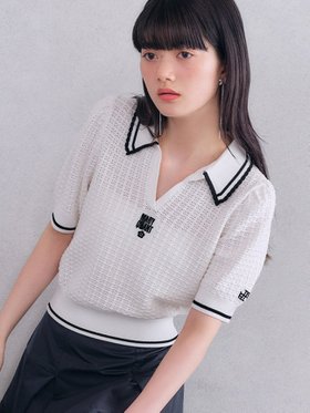 【リリーブラウン/Lily Brown】の【LILY BROWN×MARY QUANT】シアーポロニットトップス 人気、トレンドファッション・服の通販 founy(ファニー) ファッション Fashion レディースファッション WOMEN トップス・カットソー Tops/Tshirt ニット Knit Tops スカラップ Scalloped スキッパー Skipper フロント Front ボーダー Border リゾート Resort エレガント 上品 Elegant 透かし Watermark |ID:prp329100004582088