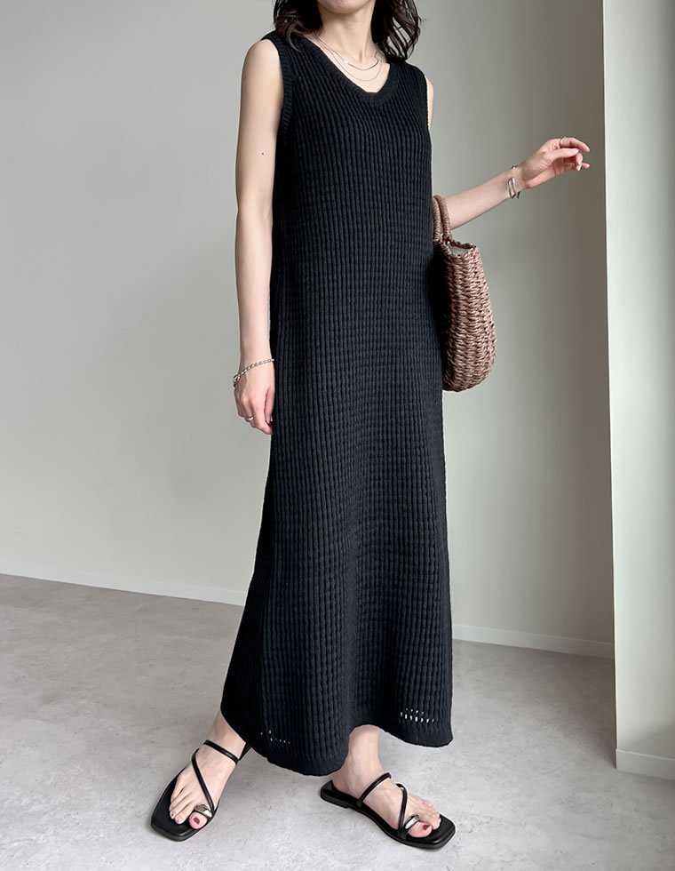 【リエディ/Re:EDIT】のメッシュニットワンピース 人気、トレンドファッション・服の通販 founy(ファニー) 　ファッション　Fashion　レディースファッション　Fashion for Women　ワンピース　Dresses　ニットワンピース　Knit Dresses　キャップ　Cap, Baseball Cap　キャミワンピース　Cami Dress, Slip Dress　コンパクト　Compact, Small Size　サンダル　Sandals, Summer Shoes　ダウン　Down, Puffer　トレンド　Trend, Trending Now　バランス　Balance, Style Balance　フラット　Flat, Flat Shoes　リゾート　Resort, Vacation Style　ループ　Loop, Loop Knit　おすすめ　Recommended / Our Picks　夏　Summer　エレガント 上品　Elegant　 other-1|ID: prp329100004582111 ipo3291000000033556243