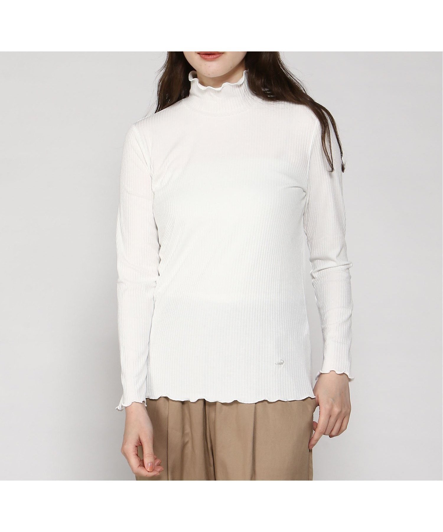 【クロコダイル/CROCODILE】のフリル ハイネック インナーカットソー インテリア・キッズ・メンズ・レディースファッション・服の通販 founy(ファニー) 　ファッション　Fashion　レディースファッション　Fashion for Women　トップス・カットソー　Cut & Sew Tops　カットソー・ベーシックTシャツ　Cut-and-Sewn Tops / Stretch Tees & Basics　インナー　Innerwear　ハイネック　High Neck, Mock Neck　フリル　Frill, Ruffle　ベーシック　Basic, Essential　ホワイト|ID: prp329100004582155 ipo3291000000033625621