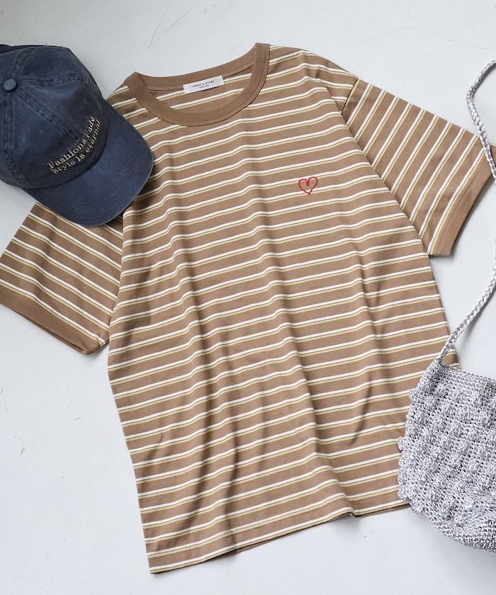【フリークスストア/FREAK'S STORE】のワンポイントハート刺繍 ボーダーリンガーTシャツ 24SS インテリア・キッズ・メンズ・レディースファッション・服の通販 founy(ファニー) 　ファッション　Fashion　レディースファッション　WOMEN　トップス・カットソー　Tops/Tshirt　シャツ/ブラウス　Shirts/Blouses　ロング / Tシャツ　T-Shirts　2024年　2024　2024春夏・S/S　Ss,Spring/Summer,2024　ボーダー　Border　ワンポイント　One Point　夏　Summer　S/S・春夏　Ss・Spring/Summer　ブラウン|ID: prp329100004582212 ipo3291000000032469638