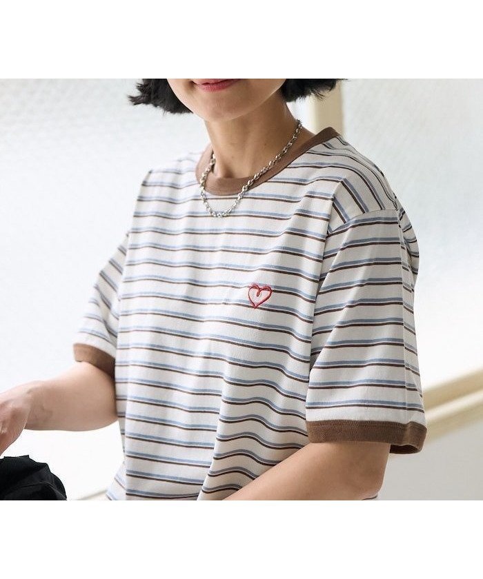 【フリークスストア/FREAK'S STORE】のワンポイントハート刺繍 ボーダーリンガーTシャツ 24SS インテリア・キッズ・メンズ・レディースファッション・服の通販 founy(ファニー) 　ファッション　Fashion　レディースファッション　WOMEN　トップス・カットソー　Tops/Tshirt　シャツ/ブラウス　Shirts/Blouses　ロング / Tシャツ　T-Shirts　2024年　2024　2024春夏・S/S　Ss,Spring/Summer,2024　ボーダー　Border　ワンポイント　One Point　夏　Summer　S/S・春夏　Ss・Spring/Summer　サックスブルー|ID: prp329100004582212 ipo3291000000032469640