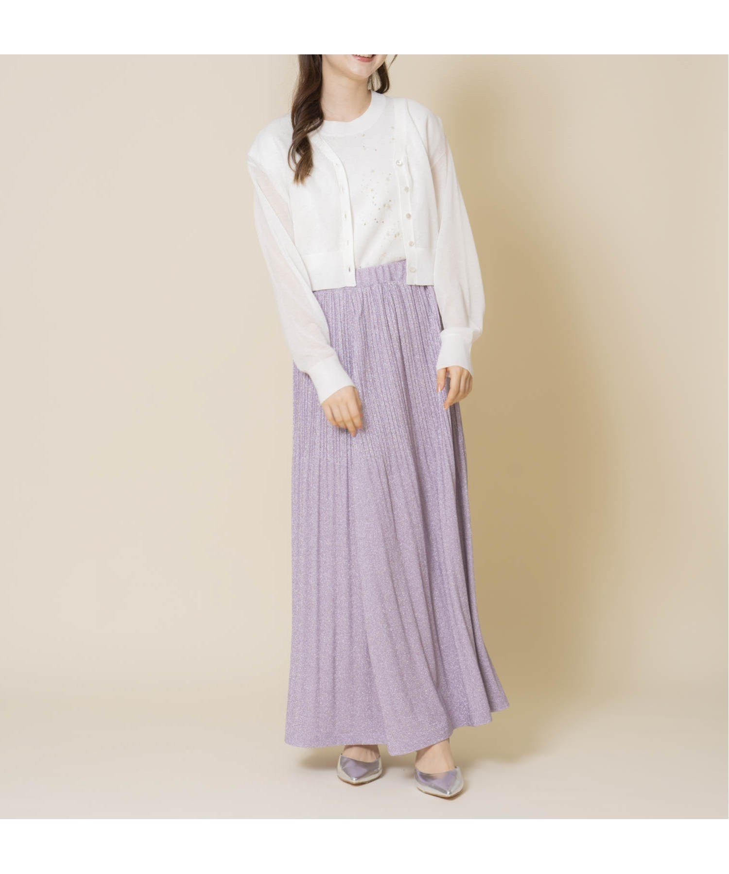【ノエラ/Noela】のラメプリーツスカート インテリア・キッズ・メンズ・レディースファッション・服の通販 founy(ファニー) 　ファッション　Fashion　レディースファッション　Ladies' Fashion Online　スカート　Skirt　プリーツスカート　Pleated Skirts　カットソー　Cut And Sew　トレンド　Trend　プリーツ　Pleats　ラベンダー　Lavender　ラベンダー|ID: prp329100004582246 ipo3291000000032690419