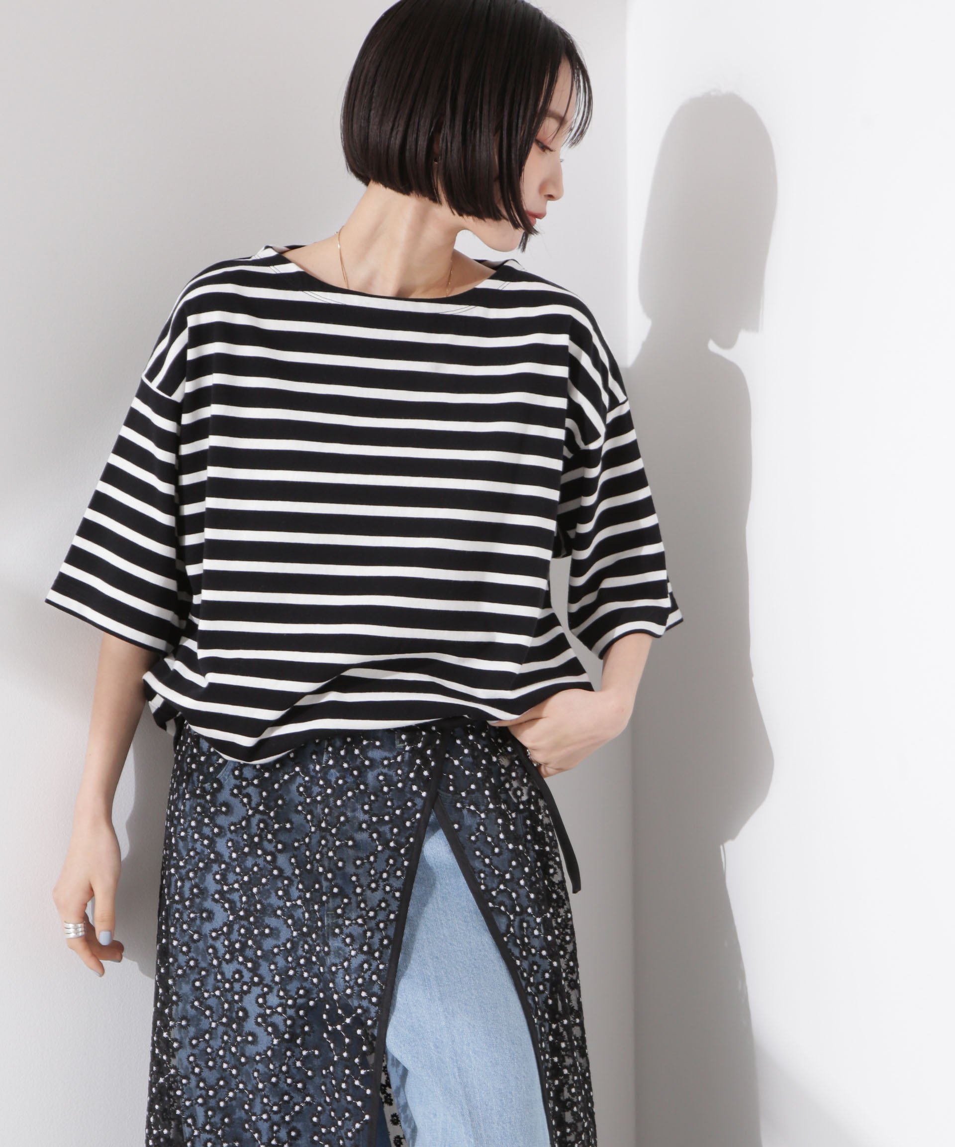 【ナノ ユニバース/nano universe】のパネルボーダーワイドトップス インテリア・キッズ・メンズ・レディースファッション・服の通販 founy(ファニー) 　ファッション　Fashion　レディースファッション　Ladies' Fashion Online　トップス・カットソー　Tops/Tshirt　ショルダー　Shoulder　スリット　Slit　ダウン　Down　トレンド　Trend　ドロップ　Drop　定番　Standard　ボーダー　Border　リラックス　Relax　ワイド　Wide　おすすめ　Recommend　2025年　2025　2025春夏・S/S　Ss,Spring/Summer,2025　ブラック|ID: prp329100004582255 ipo3291000000032690053